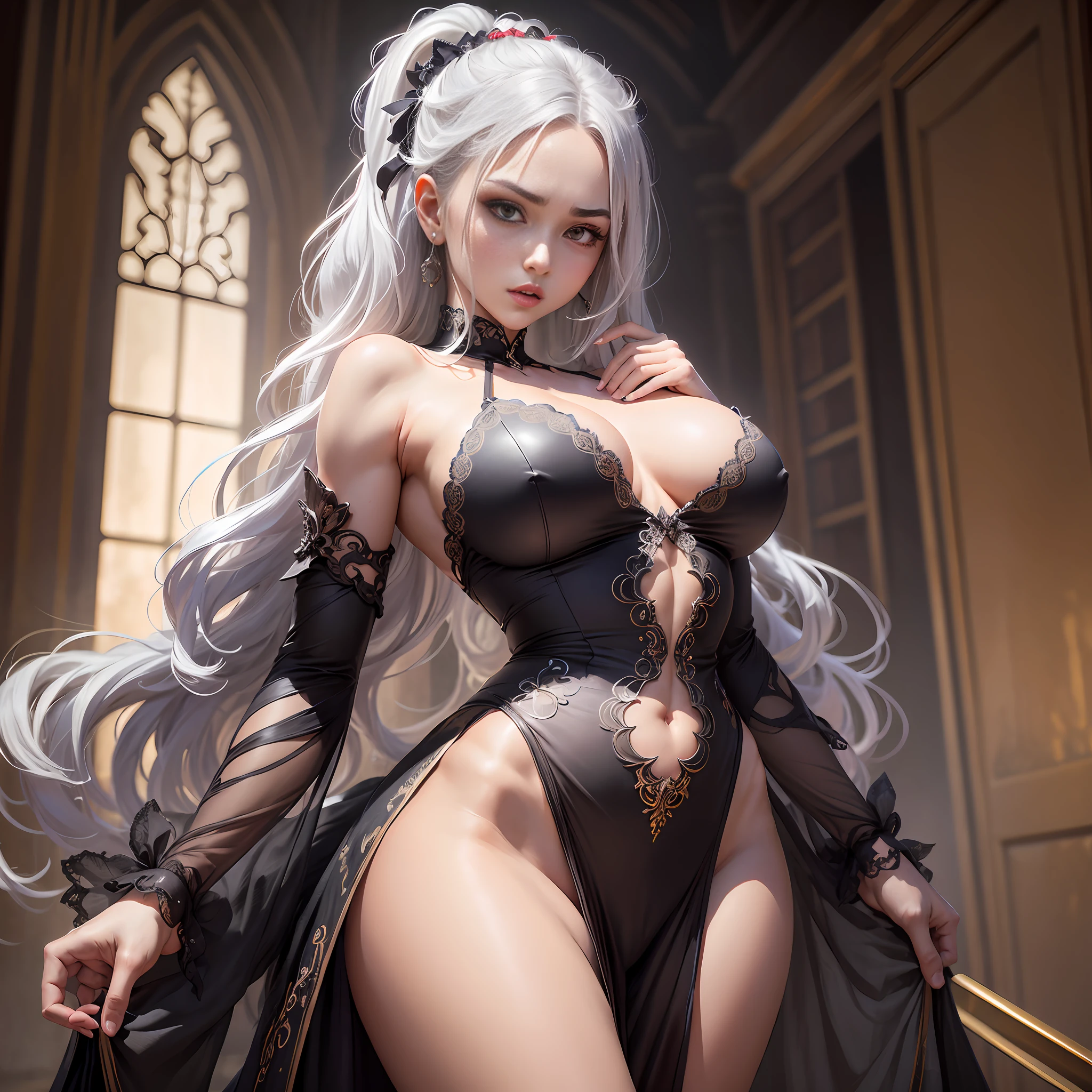 the detail+The character:
Strong shoulder muscles,Depict the deep ravines,Set off the character's muscular physique。The body leans back,One hand to reach for a target not far away,The steady and tense demeanor expresses the dynamic tension of the characters to the fullest。