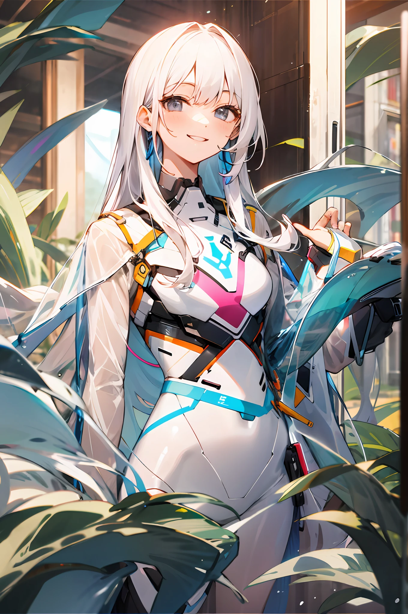 Long hair, transparent clothes, smile
