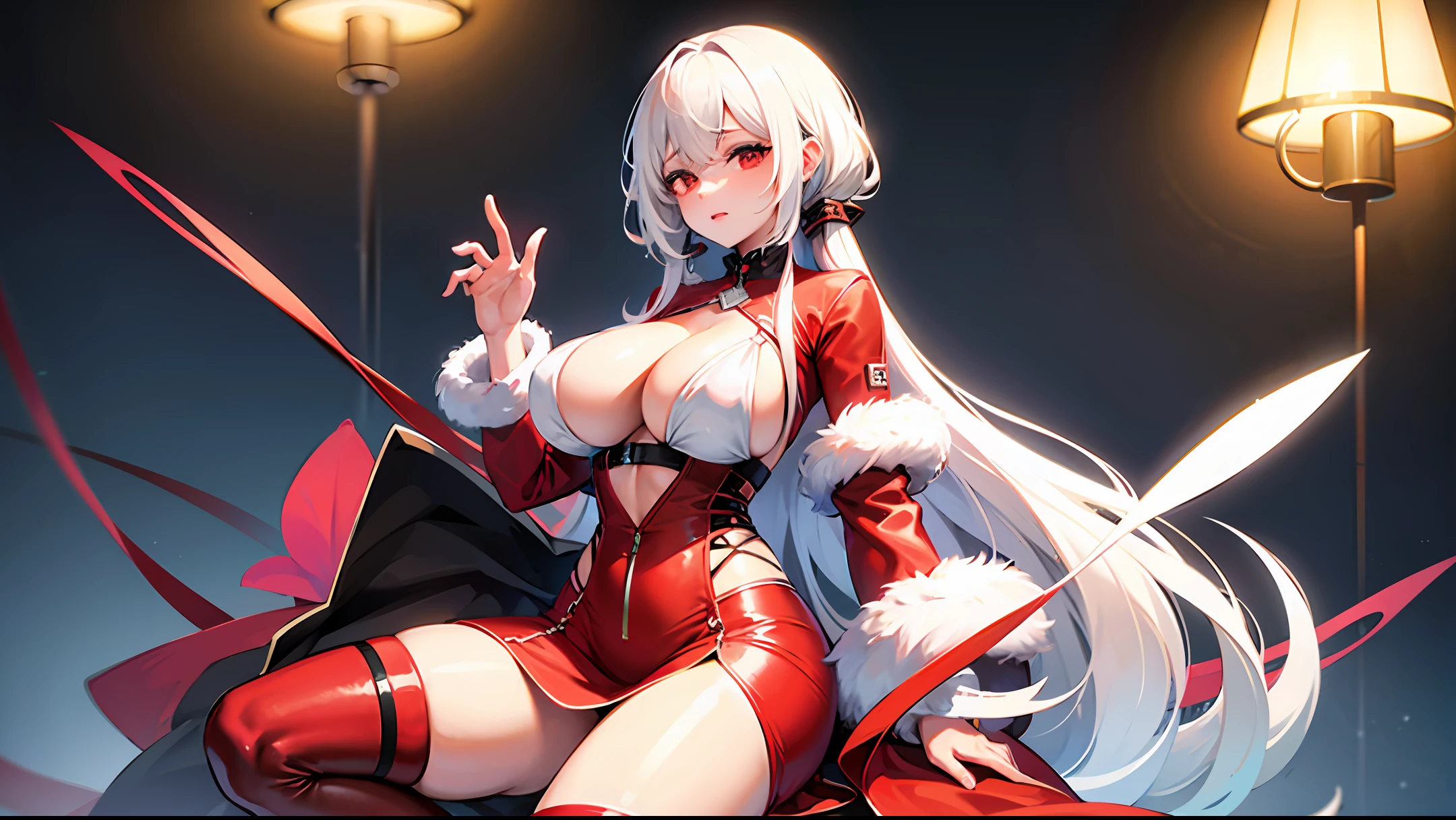 huge tit,White hair,female pervert,quadratic element,red eyes