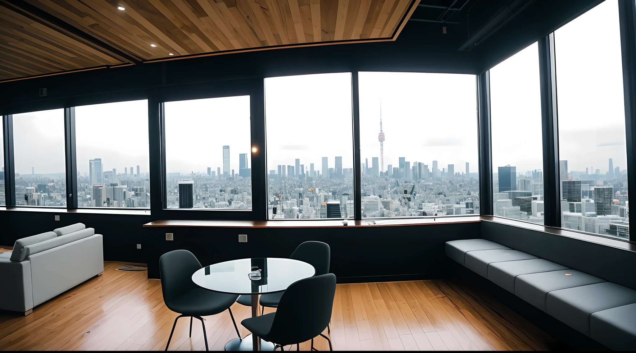 ((tmasterpiece)，ultra real photo，8k ultra high definition),(Digital SLR，Fujifilm XT3，filmgrain)，Soft light beauty，Urban complex，downtown tokyo，Overlooking the floor-to-ceiling windows，The rest of the details are omitted with small items， the night