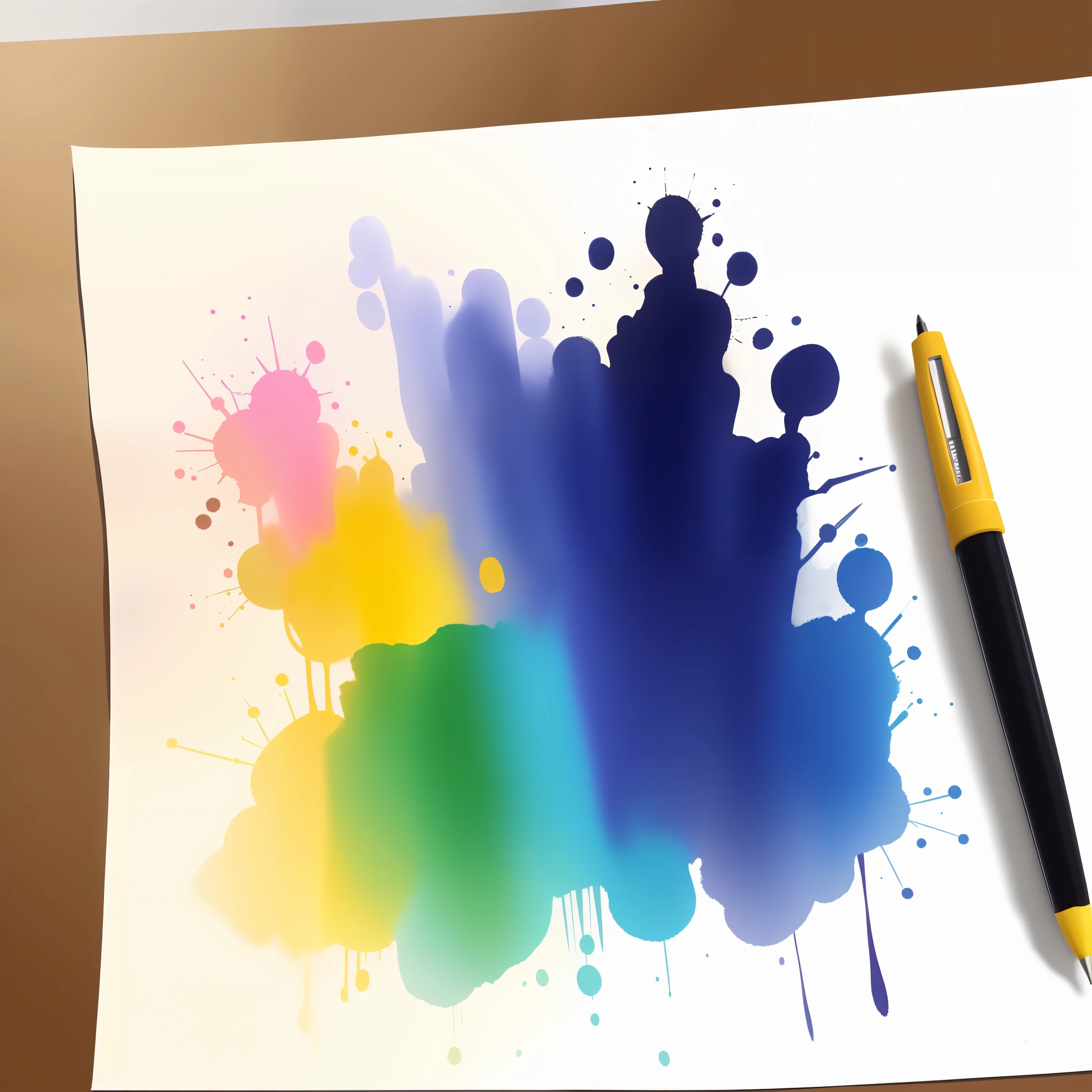 amarelo，blue colors，ink，scribbles，distinct，Can't see the pen，Whole sheet of paper，Dried