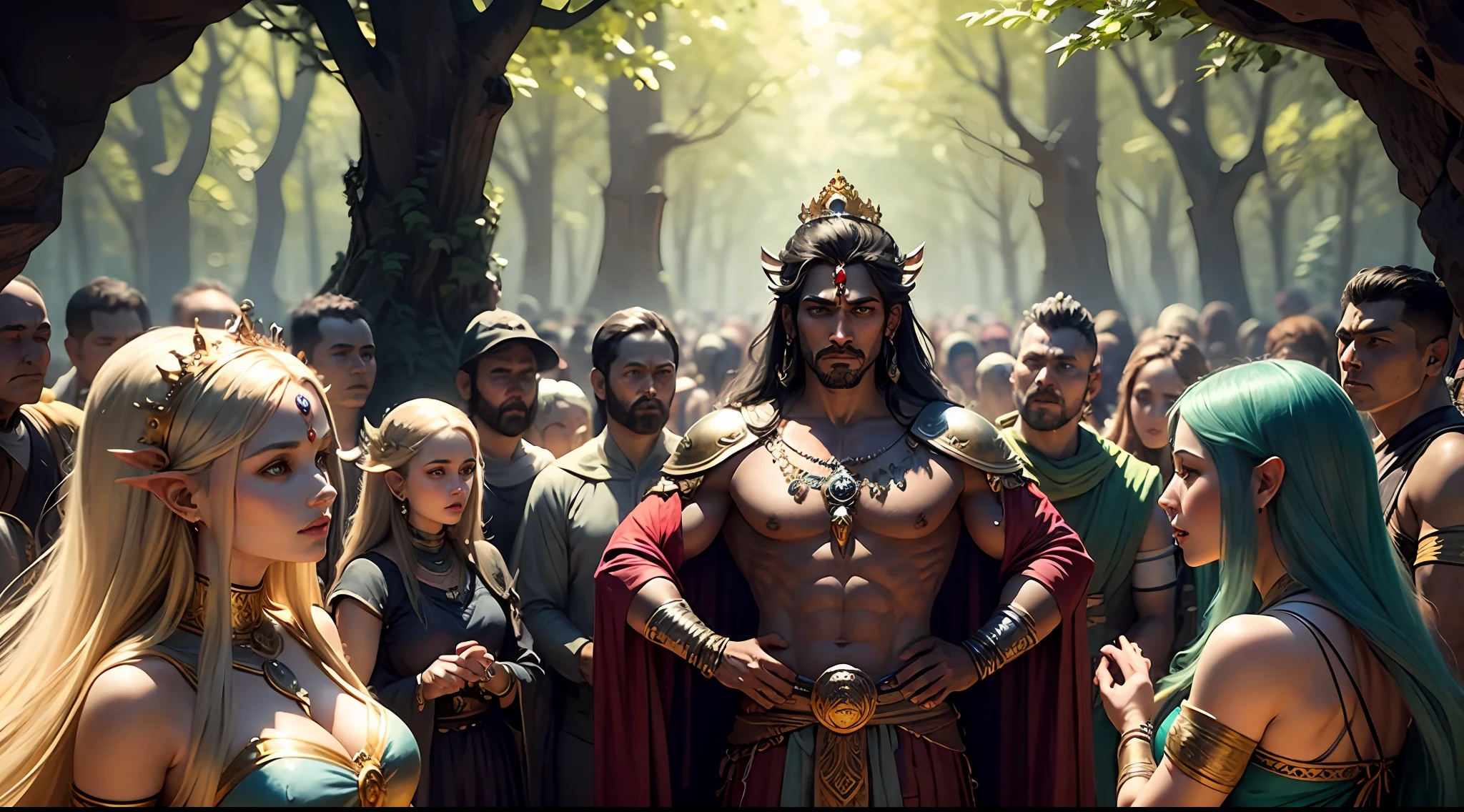 Shiva the indian god , 8k ultra realistic ,a king in the cave with his army , king in the forest with many army and fairy the are many fary in a cave with king , and king army , there are may fairy , there are many beautiful womans with king , there are crowd of beautiful womens