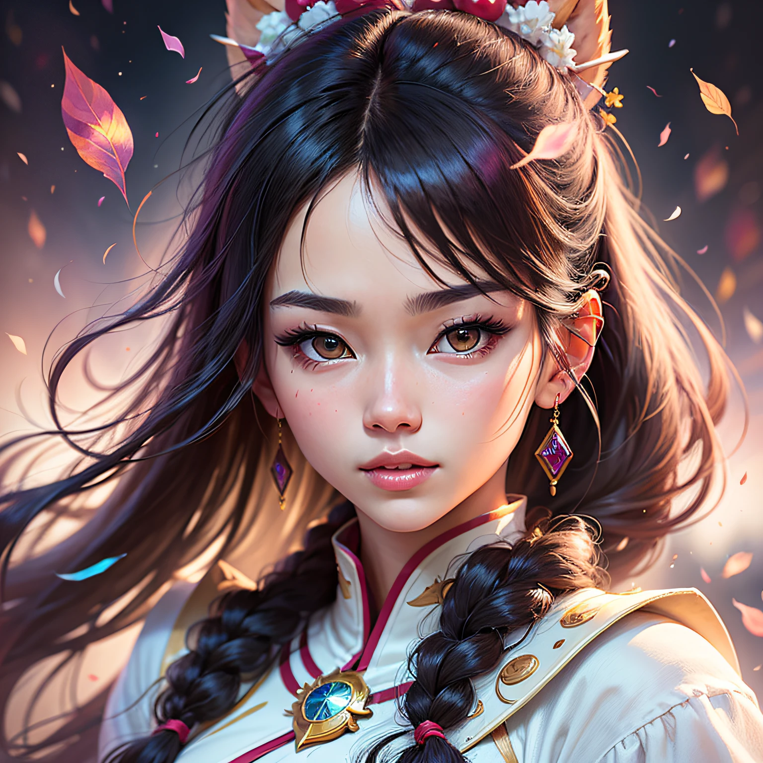 Close-up of a high ponytailed woman, high quality portrait, cold plum, stunning anime face portrait, Cheng Yanjun, 8k Artgerm bokeh, Masayoshi Suto and Artgerm, portrait of anime woman, portrait by Ni Tian, zodiac girl knight, beautiful anime portrait, by Fanqi, white clothes --auto --s2