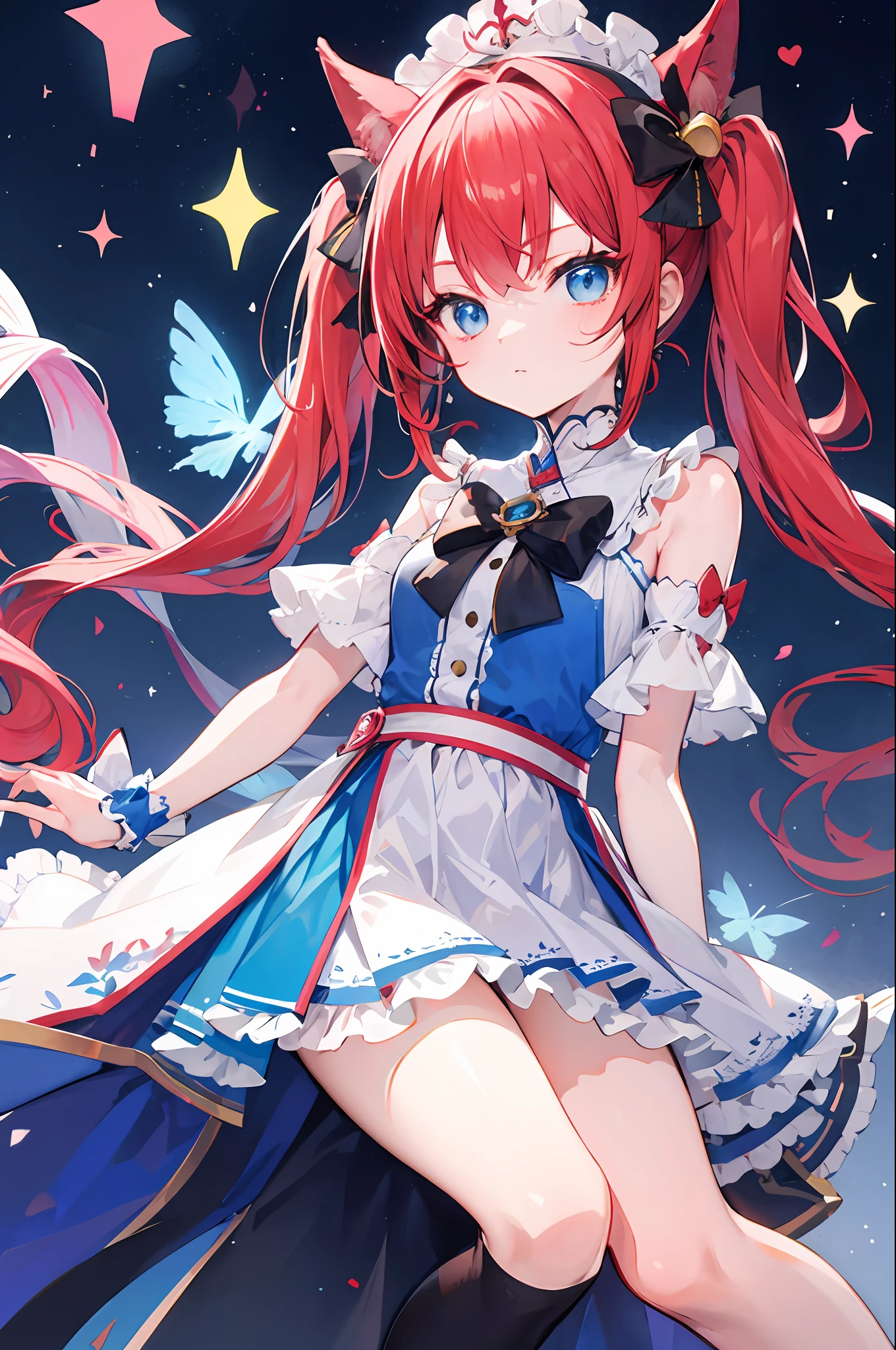 Red hair, blue eyes, idol,twintails,magic girl,,litto,bow