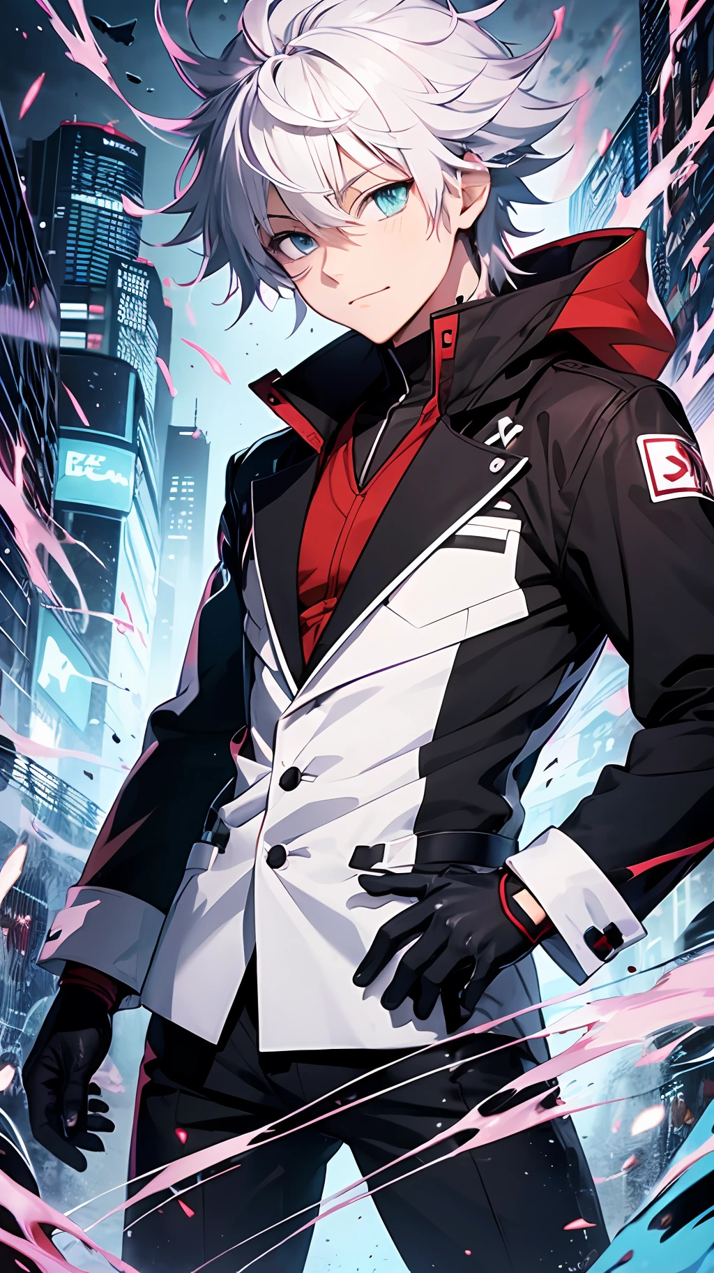 1 Male anime character, red hair, wearing high-tech black gloves, High-Tech, Heterochromia, Blue eyes, green eyes, handsome, sharp, psychopath smile, Senku Ishigami Hairstyle, wearing long white scientist coat, black high-tech suit inside, holding a mechanical high-tech crystal, high-tech background, red, black, circuit board, full body shot, black pants, dark High-tech boots, innocent looking, hologram background, JARVIS, anime 8k, HD, portrait, solo, bright crimson red, splash vfx, anime character with red hair and black gloves holding a cell phone, red haired, a red haired mad, red-haired, nagito komaeda, killua zoldyck black hair, badass anime 8 k, white haired deity, best anime 4k konachan wallpaper, killua zoldyck portrait, trigger anime artstyle --auto --s2