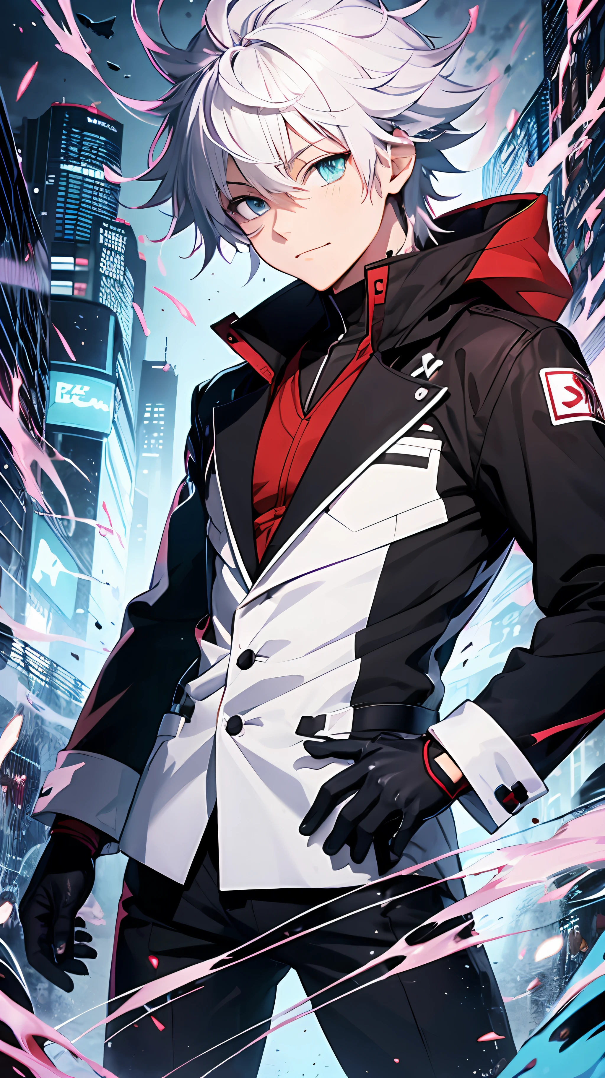1 Male anime character, red hair, wearing high-tech black gloves, High-Tech, Heterochromia, Blue eyes, green eyes, handsome, sharp, psychopath smile, Senku Ishigami Hairstyle, wearing long white scientist coat, black high-tech suit inside, holding a mechanical high-tech crystal, high-tech background, red, black, circuit board, full body shot, black pants, dark High-tech boots, innocent looking, hologram background, JARVIS, anime 8k, HD, portrait, solo, bright crimson red, splash vfx, anime character with red hair and black gloves holding a cell phone, red haired, a red haired mad, red-haired, nagito komaeda, killua zoldyck black hair, badass anime 8 k, white haired deity, best anime 4k konachan wallpaper, killua zoldyck portrait, trigger anime artstyle --auto --s2