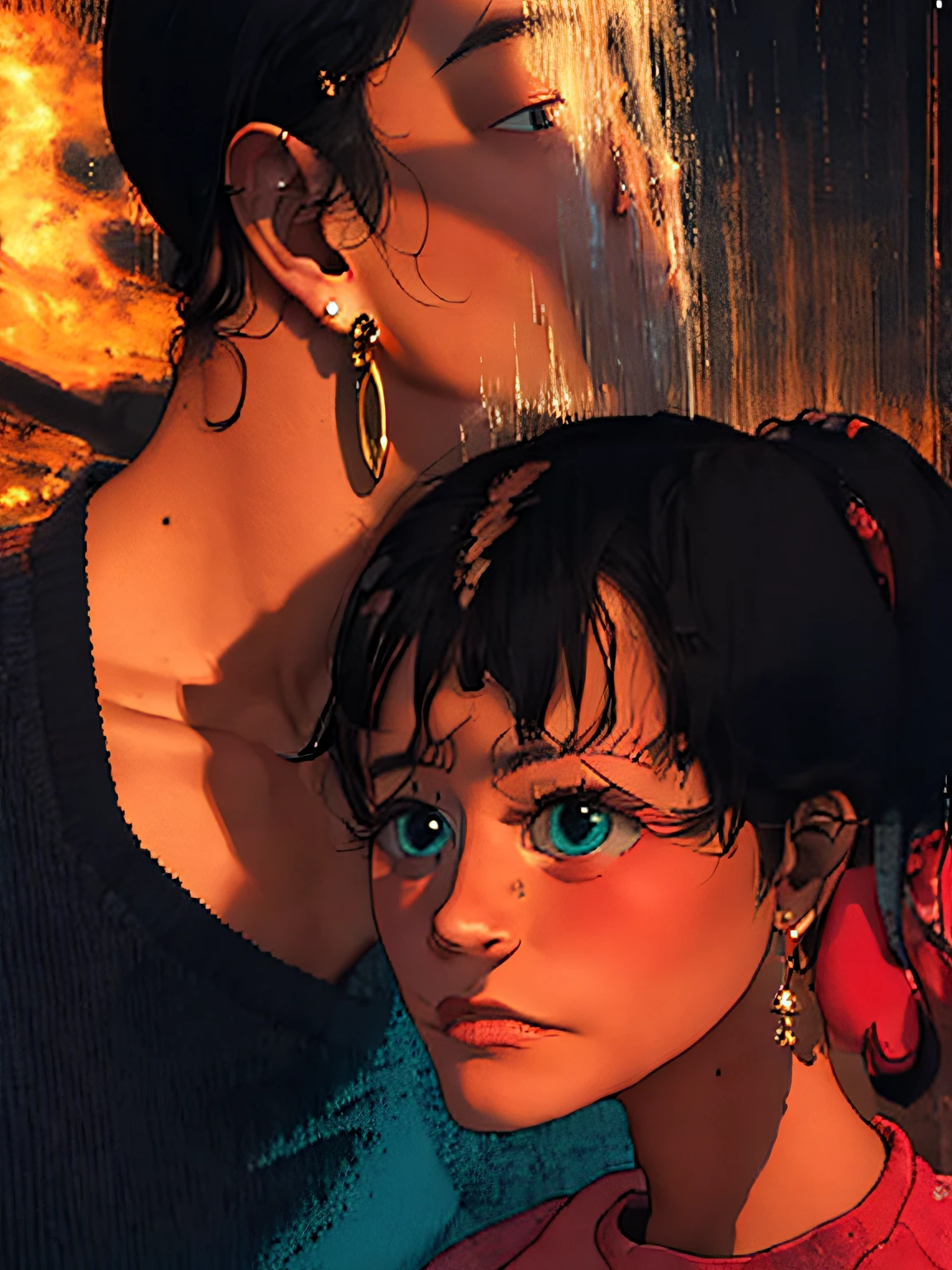 cool colours,Gold earrings