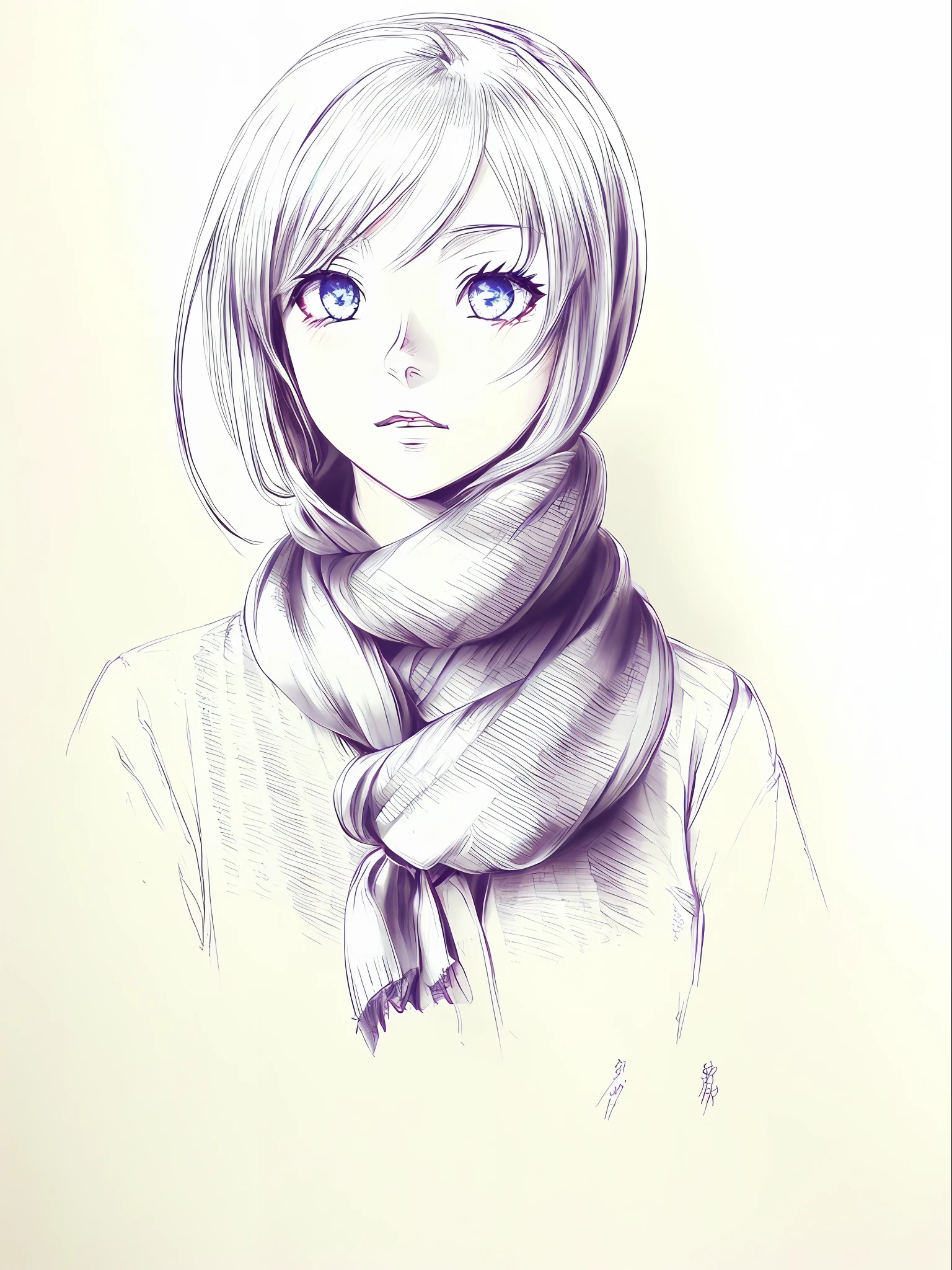 Draw a girl with long hair and scarf, anime sketch, anime shading), loose pencil sketch, Stunning anime face portrait, a beautiful anime portrait, Detailed anime face, Detailed anime soft face, detailed portrait of an anime girl, Anime Paintings, cool shading, japanese anime artist drawn, High quality sketch art, anime shading, anime style drawing, high quality sketch