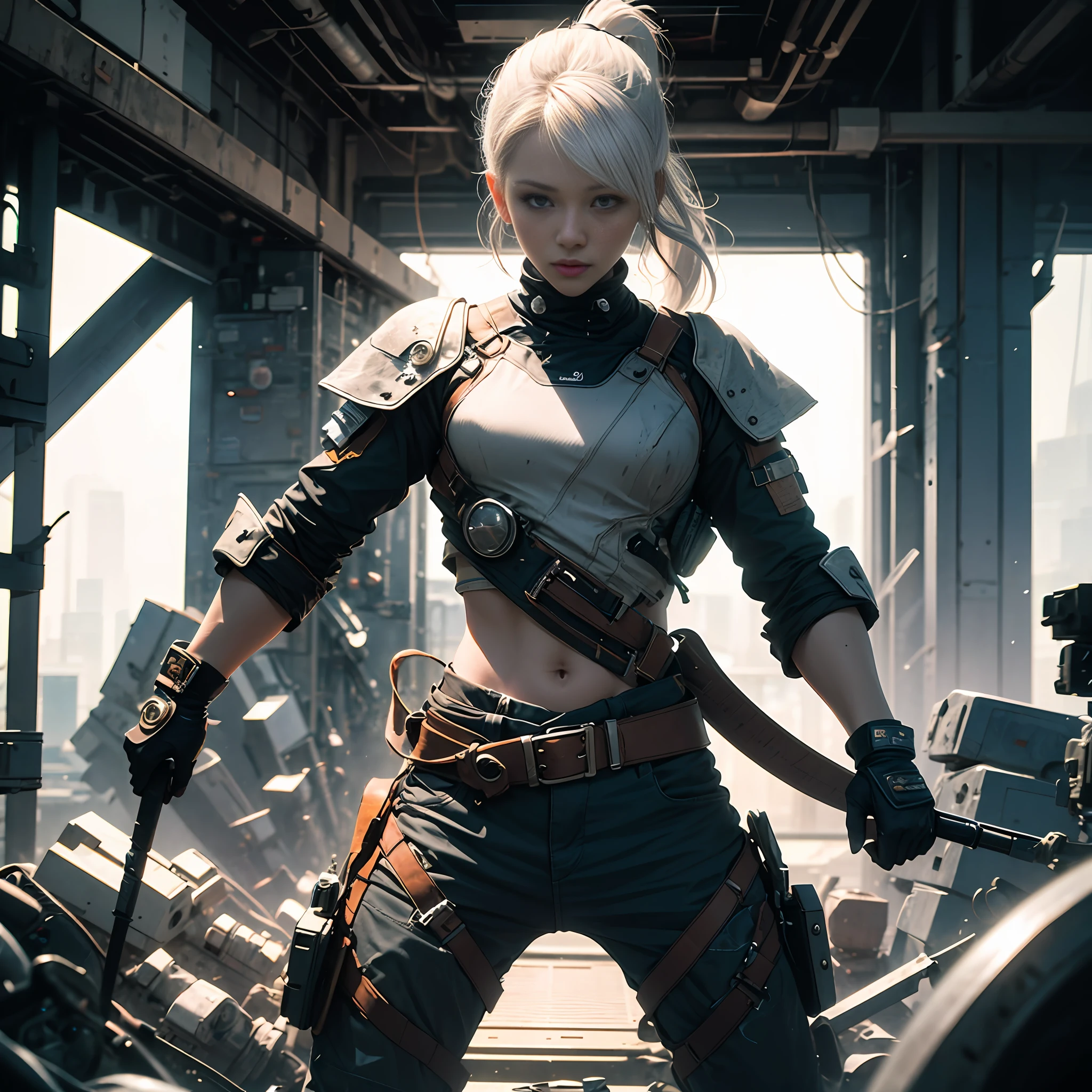 White hair,A single ponytail with a spread tail, Ray tracing, High detail, 8K, Super detail, Super detail, Best quality, A high resolution, High details, hyper HD --auto
