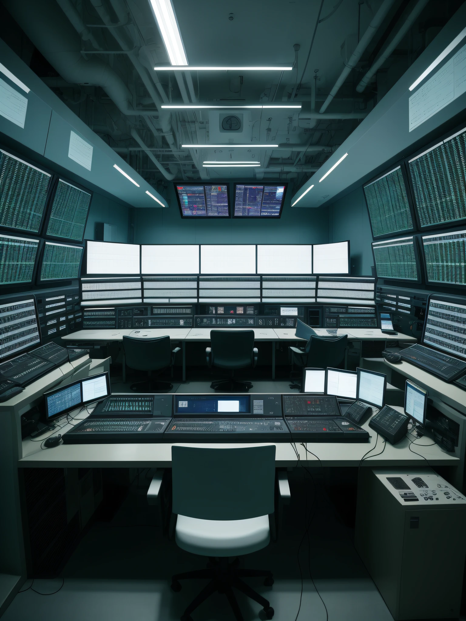 Master control room,Black and white shines on the wind,static scene,A chair,Filled with tube computers and tape servers。