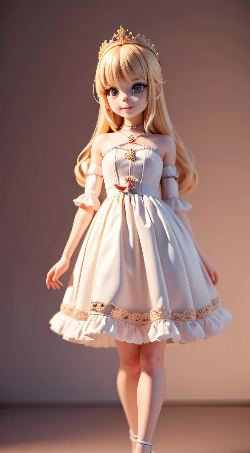 Realisticstyle,barbiecore, Princess doll in dress,adolable, softness,best qualtiy, tmasterpiece,extremedetailed, highest details, offcial art, Beauty and aesthetics, depth of fields, Composition full body,beautiful and detailed eye,extremely happy,8k wallpaper,超高分辨率