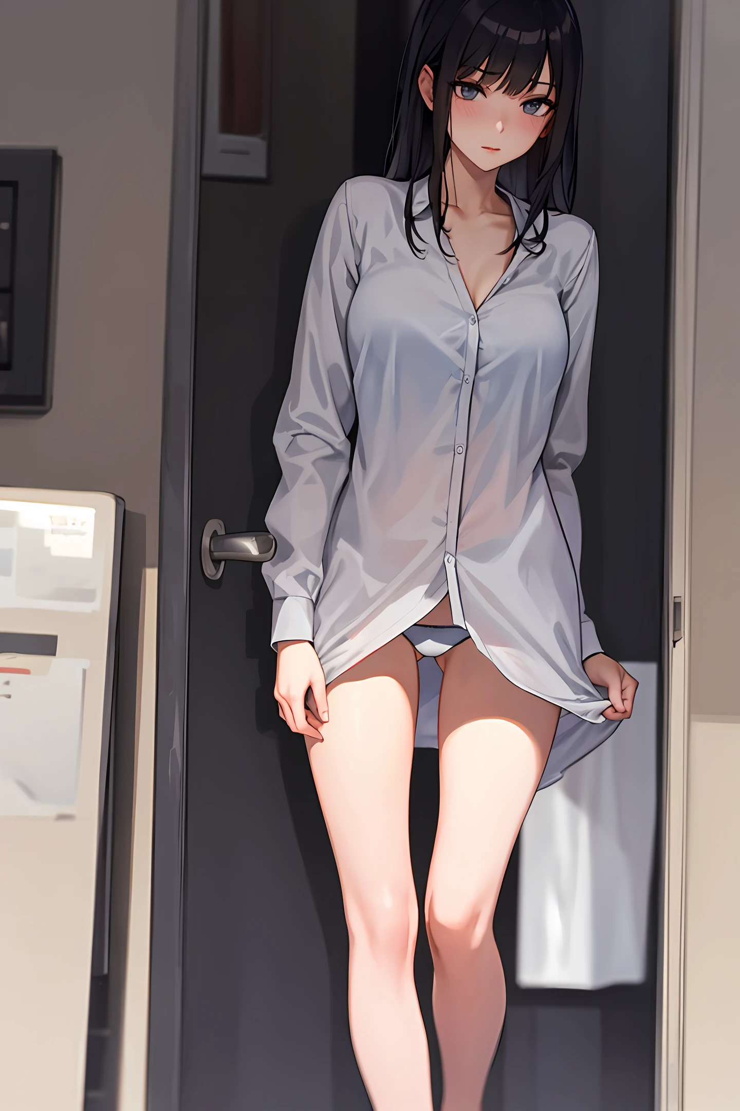 The young lady took off her in the room,blacksilk