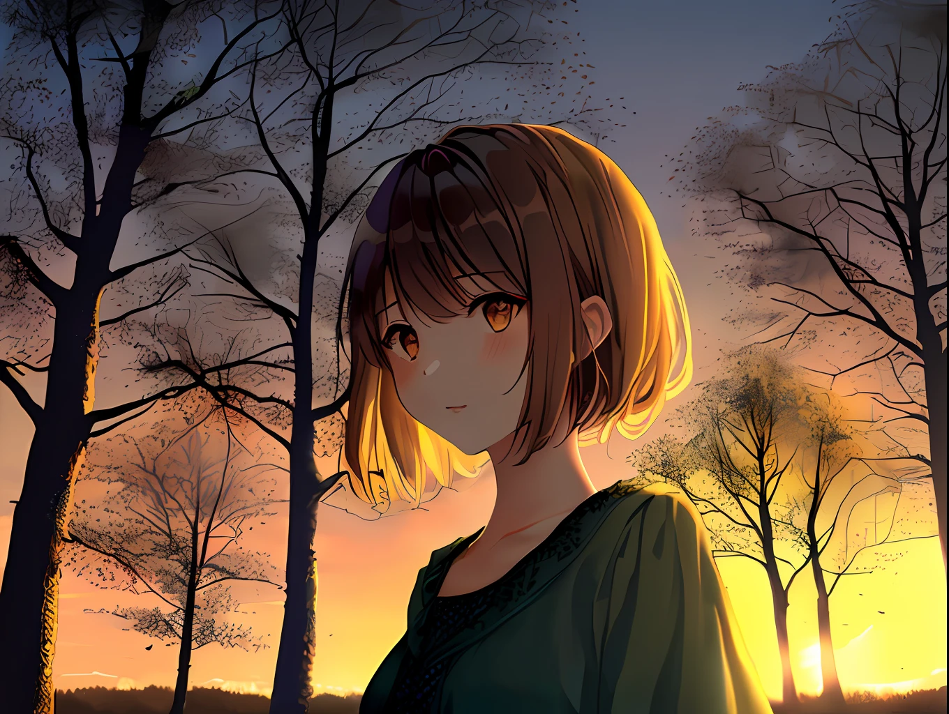 Sea sunset tree woman