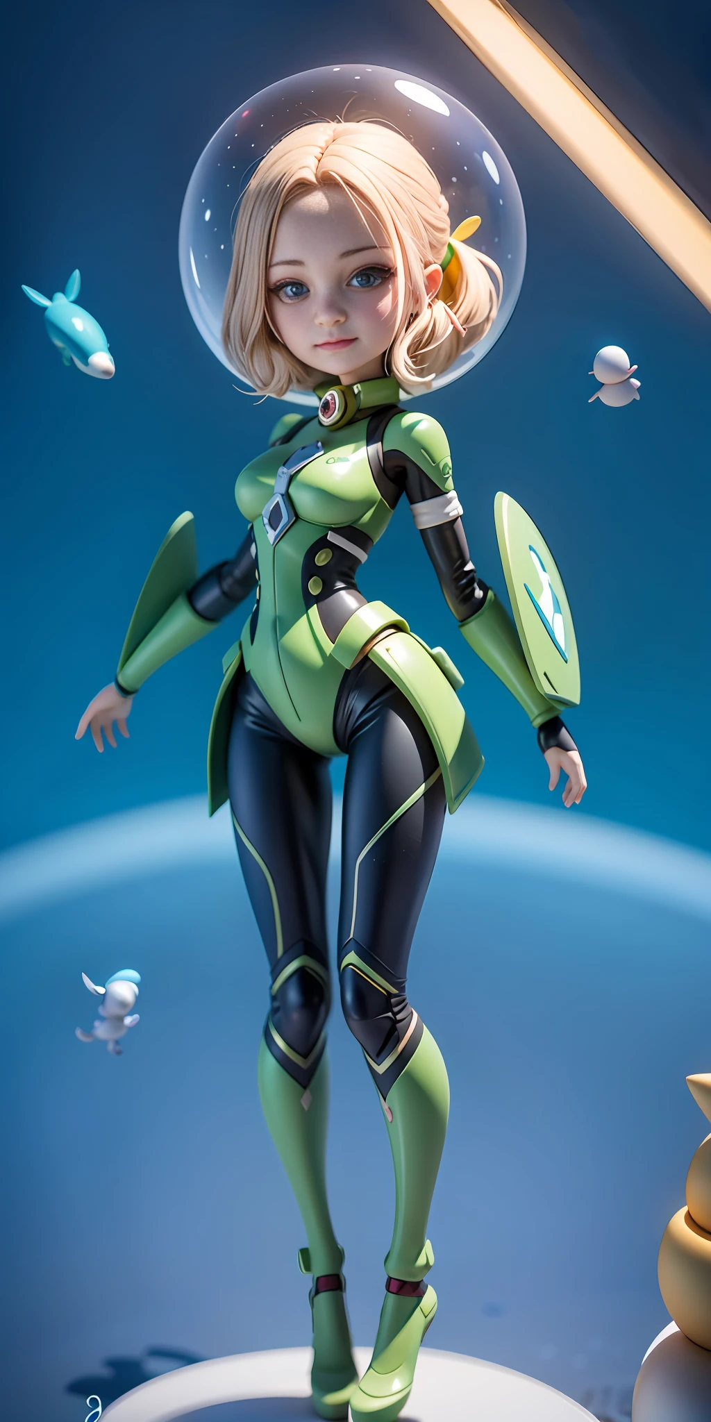 Ridiculous resolution, A high resolution, (巨作:1.4), ultra - detailed, Super cute girl full body 3D drawing,adolable,Poppy blind box,guardians of the galaxy,mantis, look from down, comical,the space, afloat,magia,earth in the sky,Blue Planet --v 6