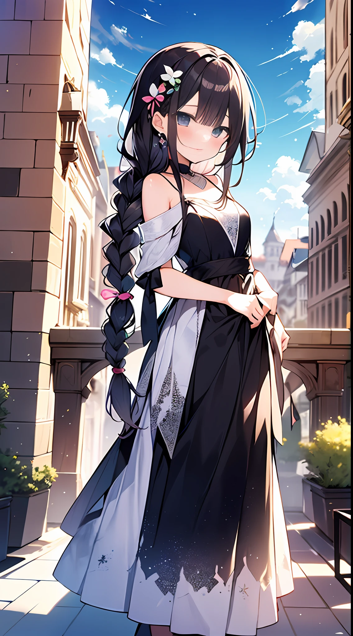 (incredibly absurdres absolutely resolution: 1.5), highest quality, masterpiece, ultra high resolution, 8k, (multiple girls), (gorgeous dresses with many gorgeous and colorful decorations) BREAK shoujo manga style, (li), soft line drawing, digital enhancement, shojo manga touch, environmental change scenes, shojo manga core, ( Hair length to the shoulders))), (((short braid))), ancient capital of the West, full body visible angle, entangle, beautiful and aesthetic: 1.5, High quality: 1.3
