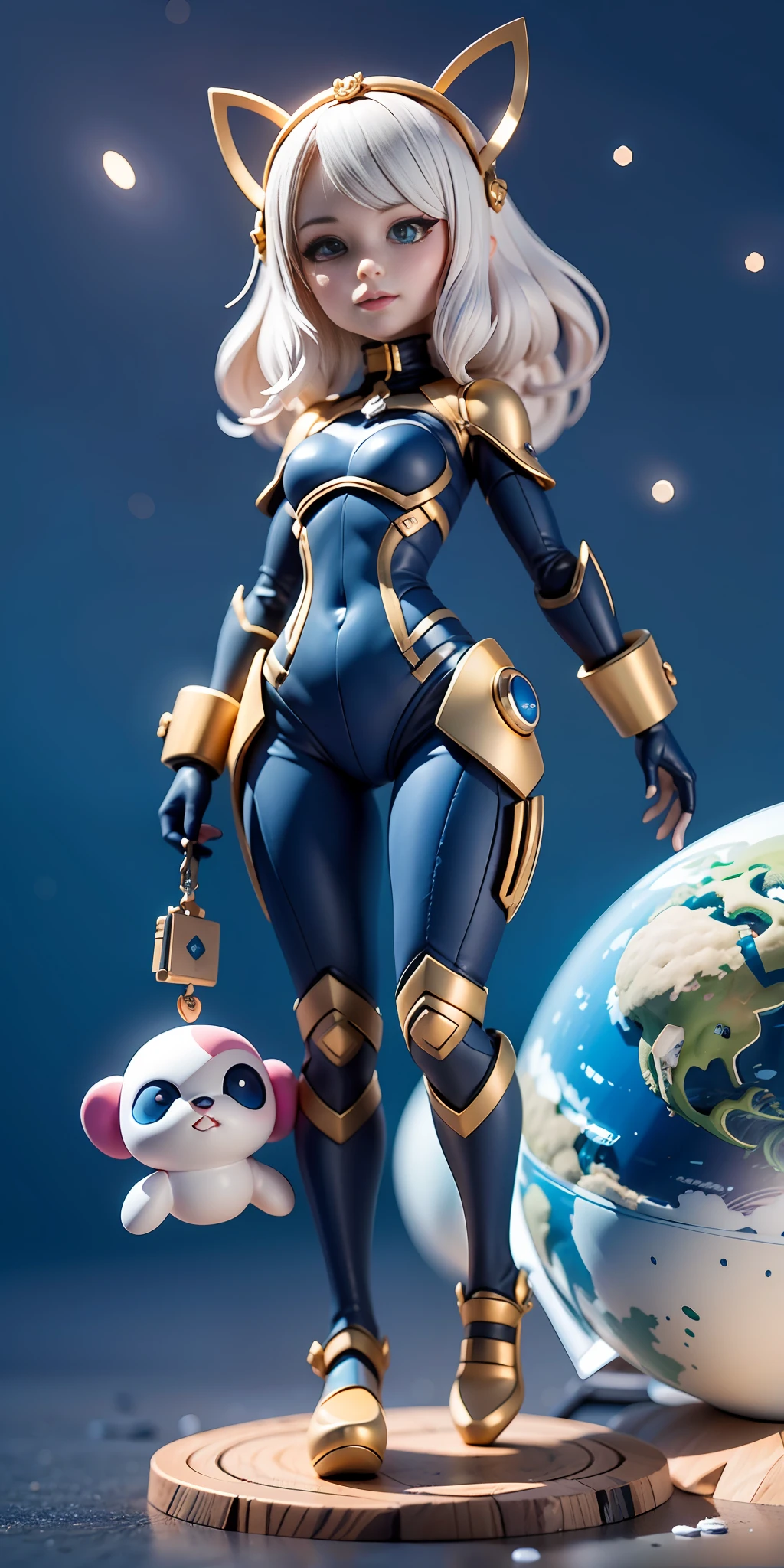 Ridiculous resolution, A high resolution, (巨作:1.4), ultra - detailed, Super cute girl full body 3D drawing,adolable,Poppy blind box,guardians of the galaxy,mantis, look from down, comical,the space, afloat,magia,earth in the sky,Blue Planet --v 6