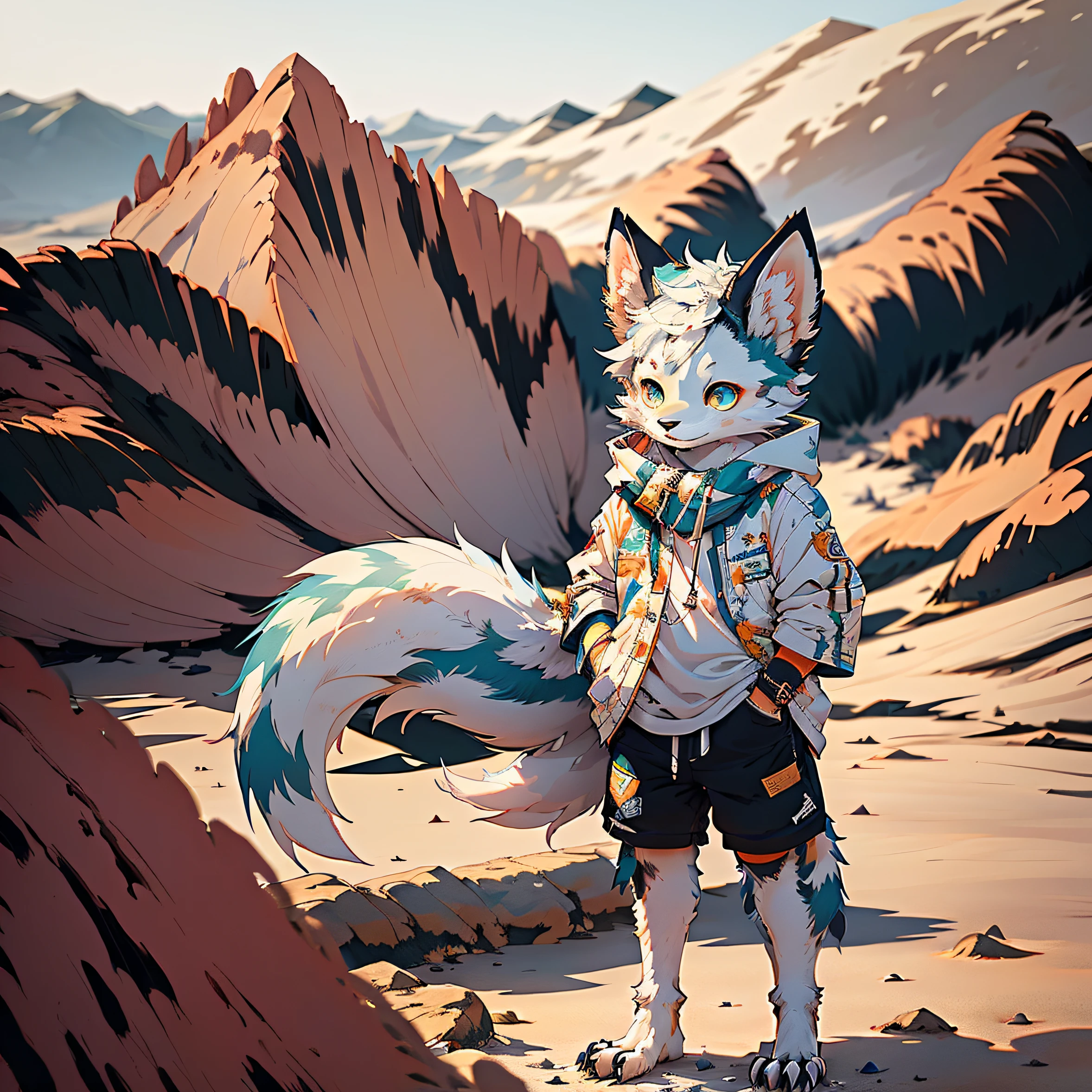 Anime - style illustration of a  standing in the desert, very very beautiful furry art, Cute detailed digital art, fursona furry art commission, Furry art!!!, fursona wearing stylish clothes, commission for high resolution, digital painting highly detailed, Furry art, anthro art, furry digital art, Desert nomads, Furry character, fursona commission, furry character portrait