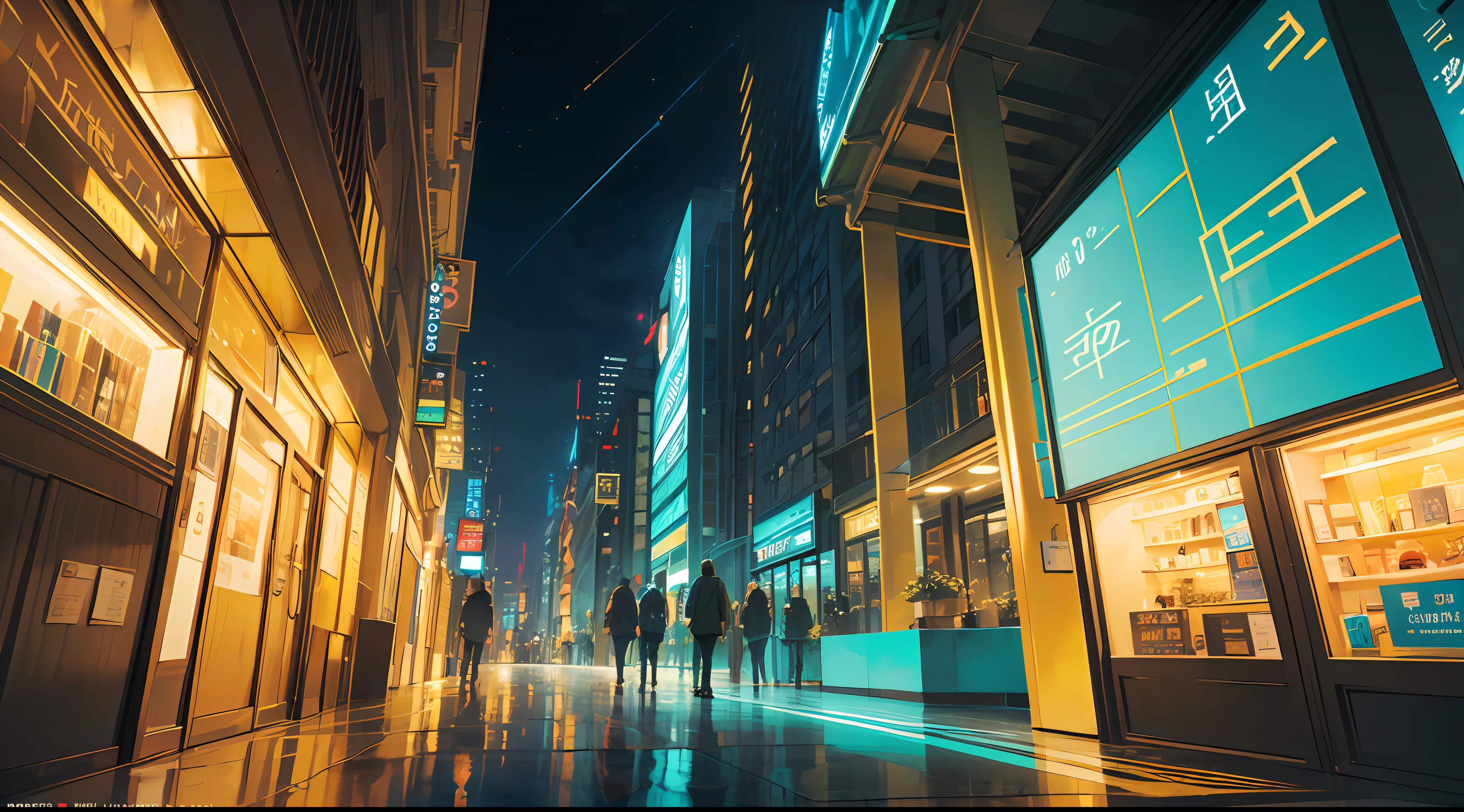 (Cover design:1.3),abstracted,((golden colored,cyan colors, Need, tmasterpiece:1.3)),Hilarious,((city night scene, the roof:1.3)),Anti-safety zone