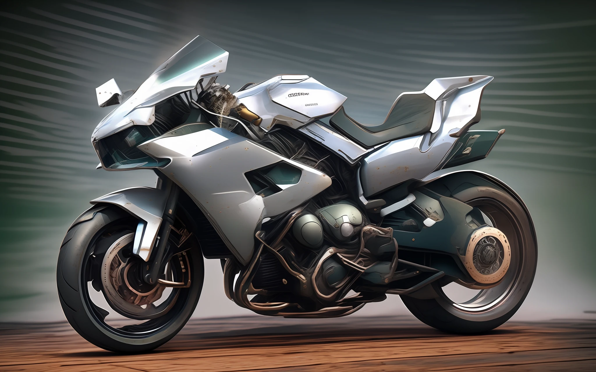 There was a motorbike parked on the wooden floor, motorcycle concept art, cycles 3 d render, daniel maidman octane rendering, The octane engine renders 8K HDR, cycles4d render, cycle render, 8 k octane comprehensive render, 3d high octane render, 8 k octane detailed render, Realistic. rendering by octane, rendered in cinema 4 d octane