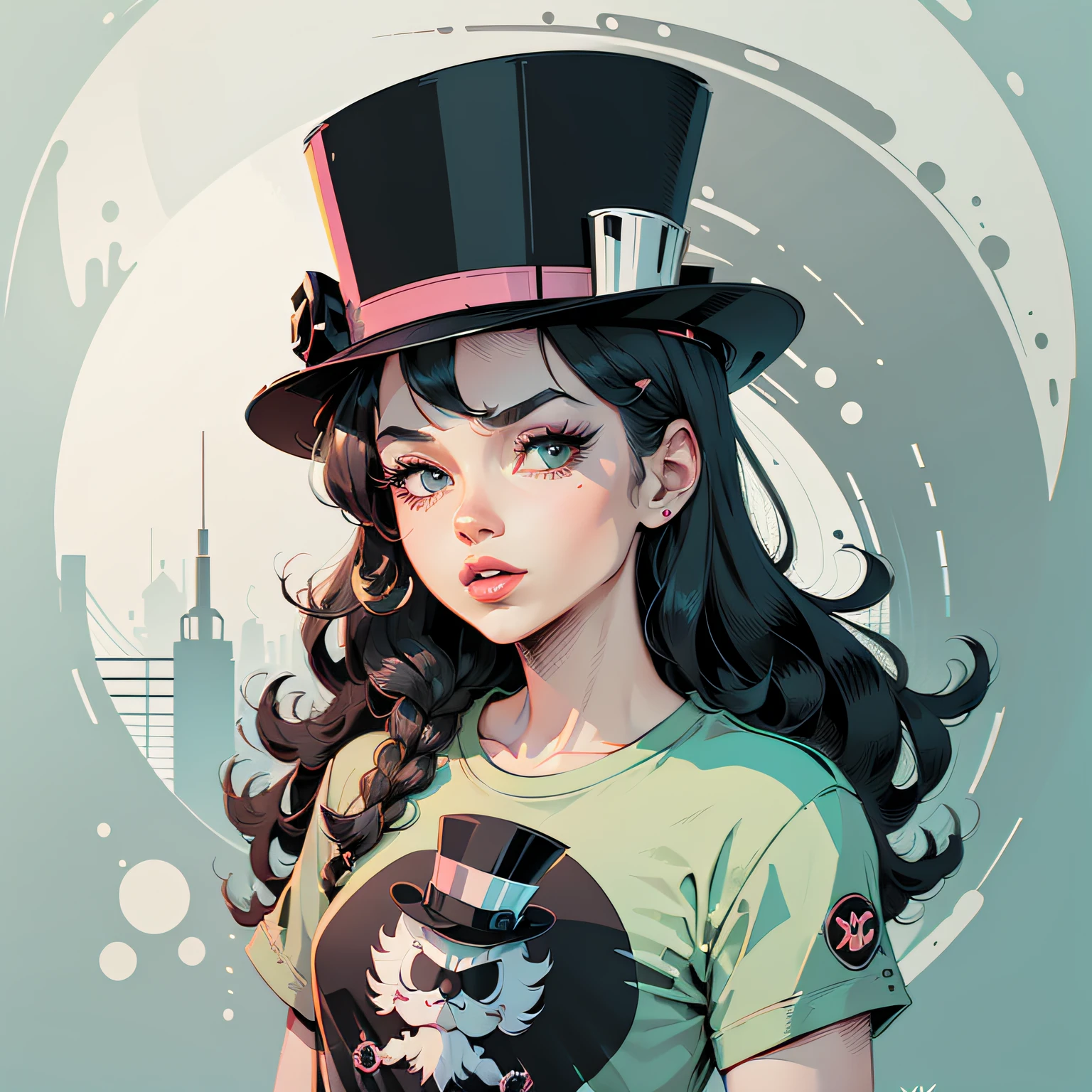 Vector Design, TShirt design, Line Art T – Shirt, Retro, top hat, Cartoon, vintage, trendy, 2d, vector, flat, no mockup, no background --auto