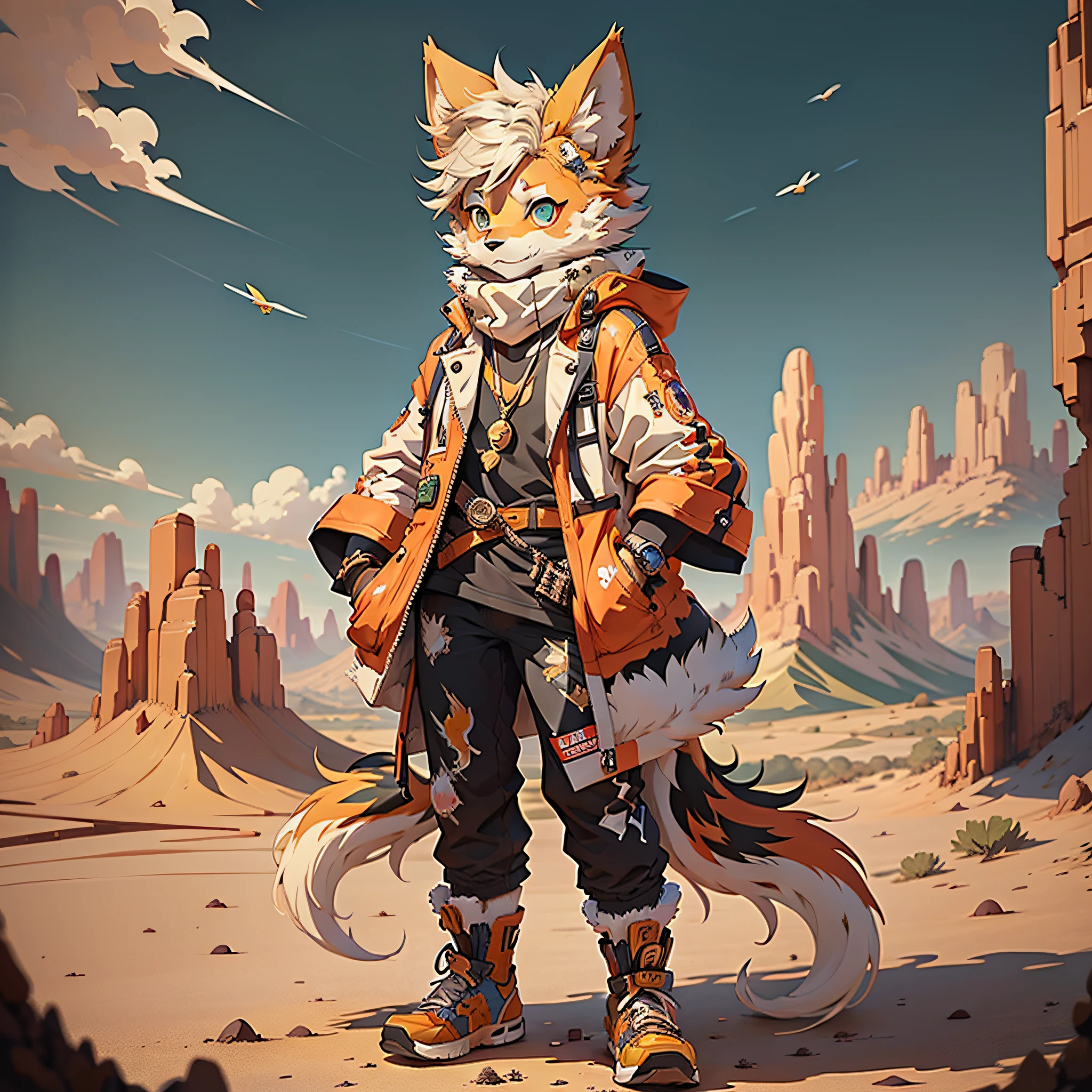 Anime - Style illustration of a boy in a furry animal costume, very very beautiful furry art, fursona furry art commission, Cute detailed digital art, commission for high resolution, Furry art!!!, fursona wearing stylish clothes, digital painting highly detailed, anthro art, fursona commission, Furry art, Desert nomads, full body commission for, fursona art,Possessed