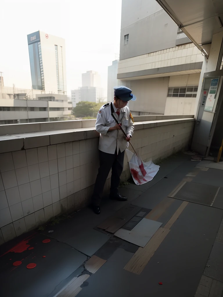 Japanese officer,overcast day,Dead head,The ground was covered with blood,Japan Flag --auto