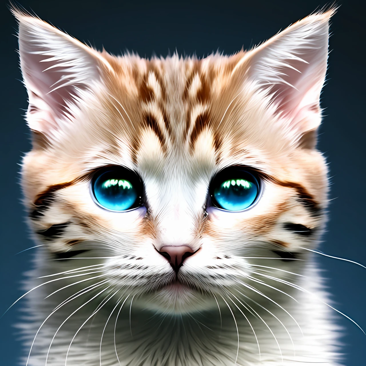Cute kitten，Pearlescent and dazzling，Cloud background，head portrait，dingdall effect，Short-footed cat