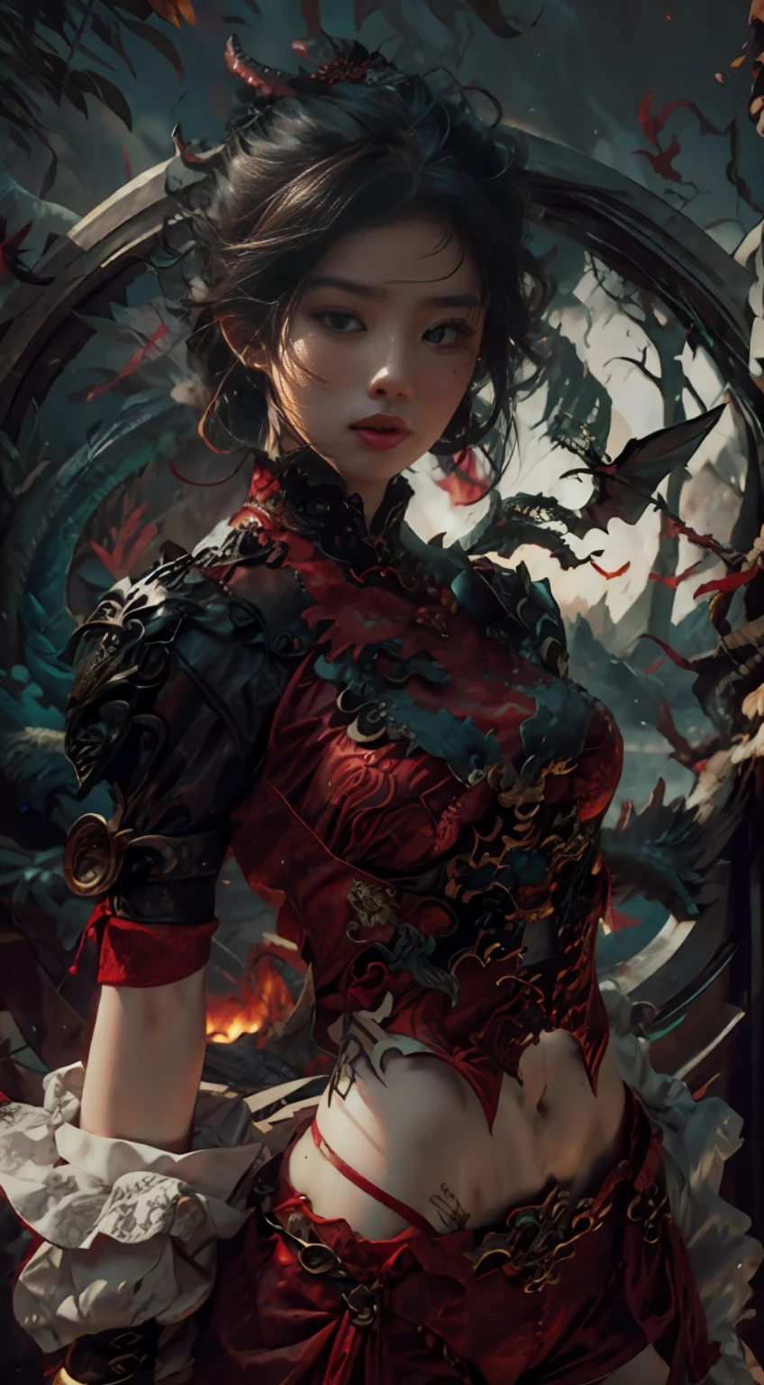 Dragon tattoo woman in red clothes