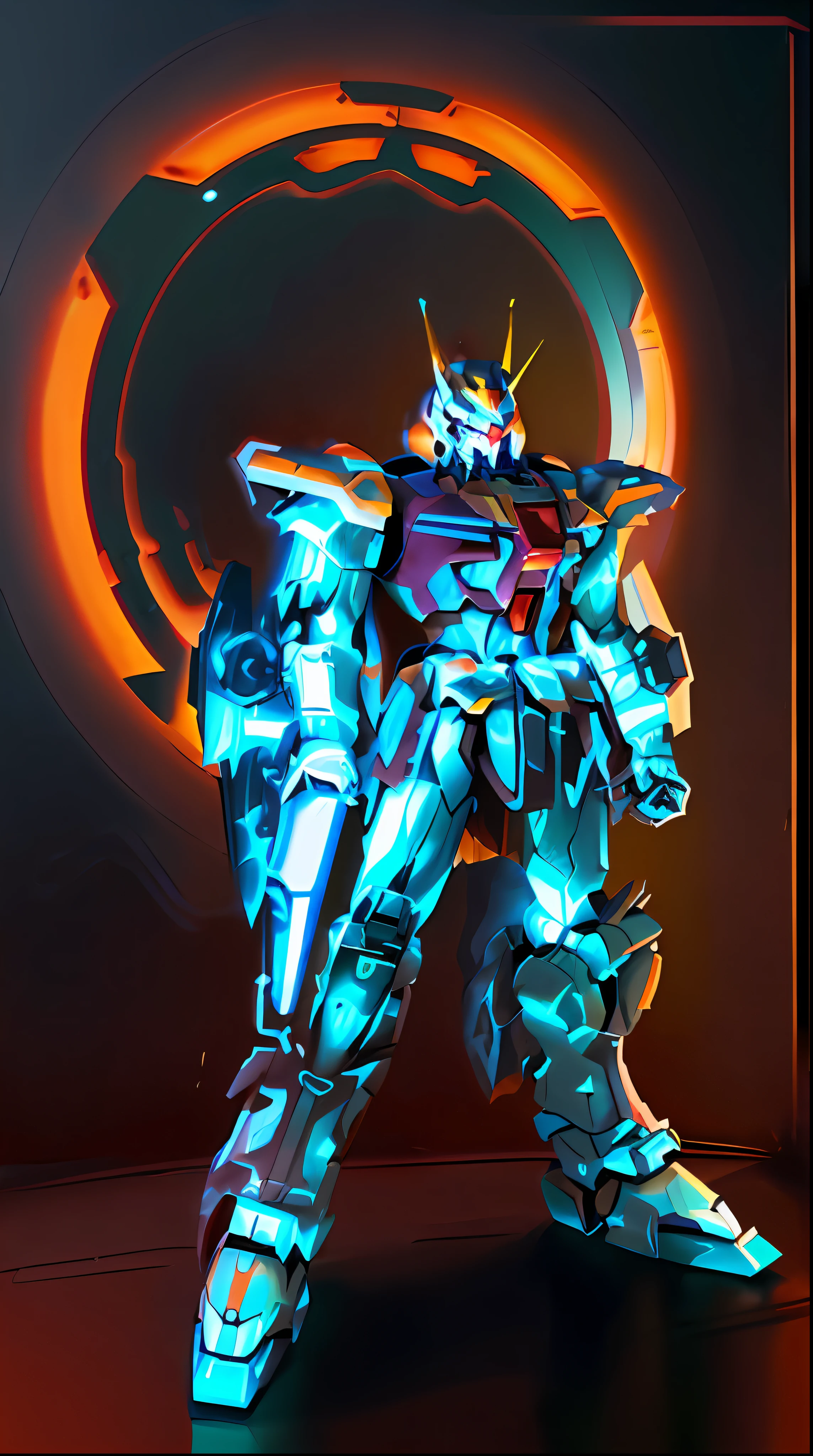 Close-up of robot model with circular frame, action figure mecha, barbatos mobile suit, Barbatos Gundam, anime action figure, GUNPLA, high quality masterpiece painted, white color mecha, tremendous mecha robot, ferra white mecha, cyber japan style armor, cool mecha style, full body mecha suit, Gundam Robot