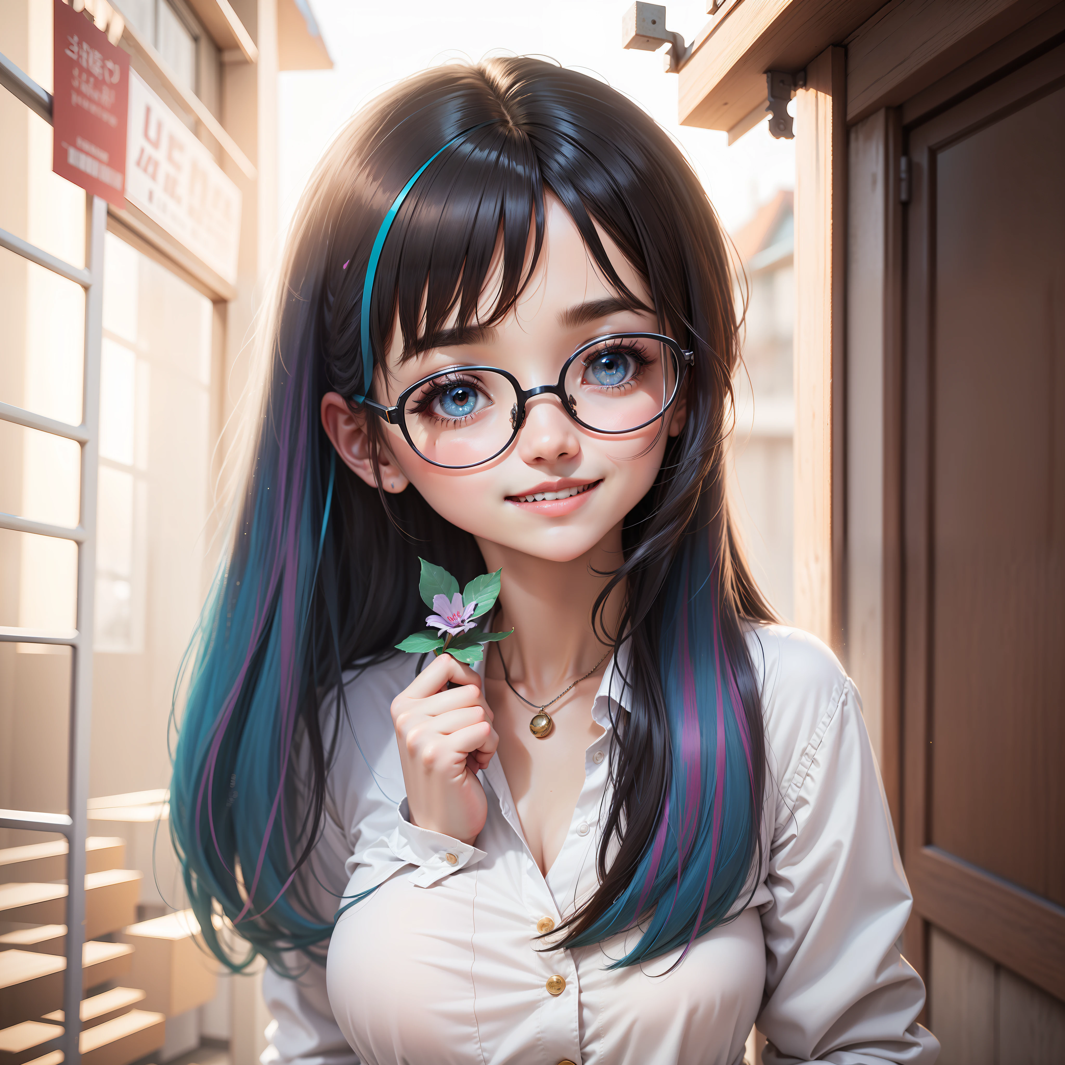 1个Giant Breast Girl, (tmasterpiece:1.1), (best qualityer:1.1), (white  shirt:1.1), (Plaid skirts:1.1), school uniform, Break [blue colors:In pink:0.5] The subject, (Random background:1.1), cowboy lens, Break long hair of random color, Random color eyes, Delicate tiara, smiling sideways。flatchest，Natural lighting style、Colorful style、vintagestyle、dream style --auto