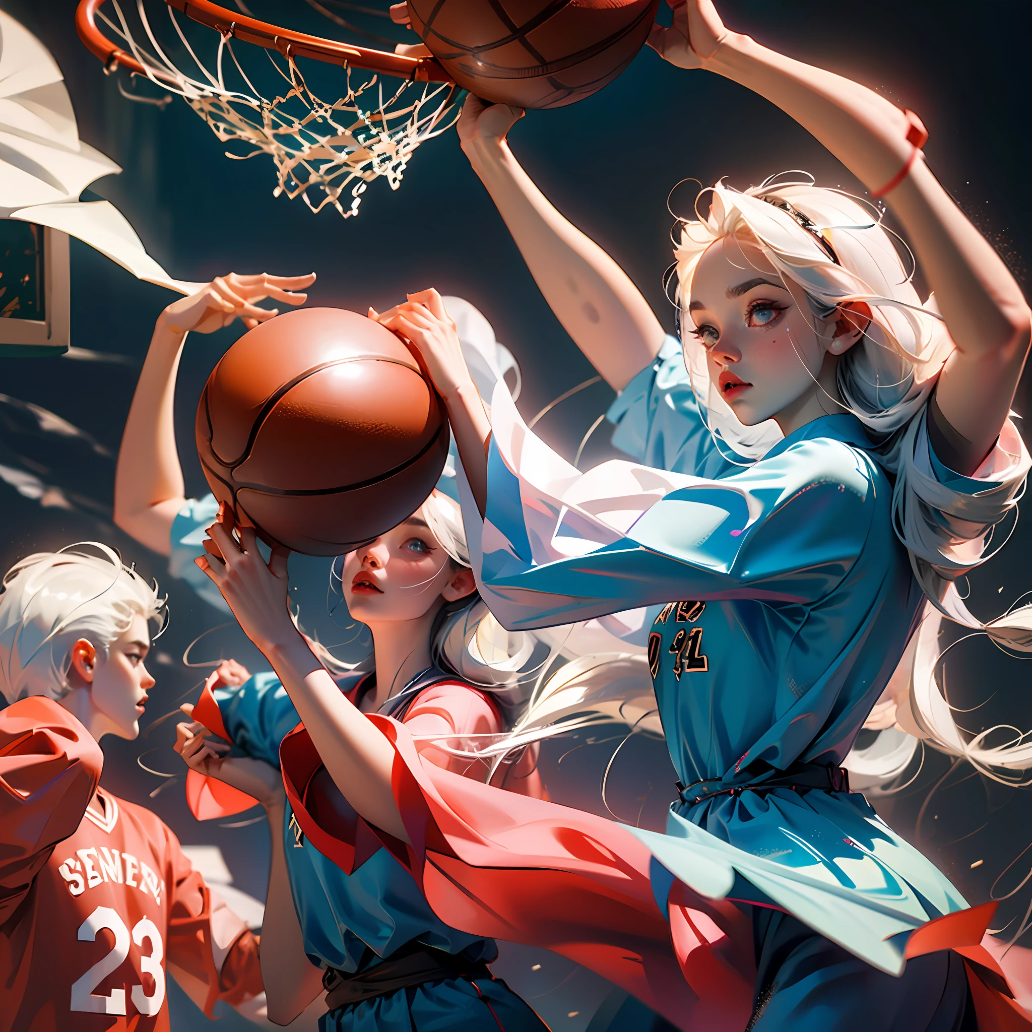 White-haired witch playing basketball --auto