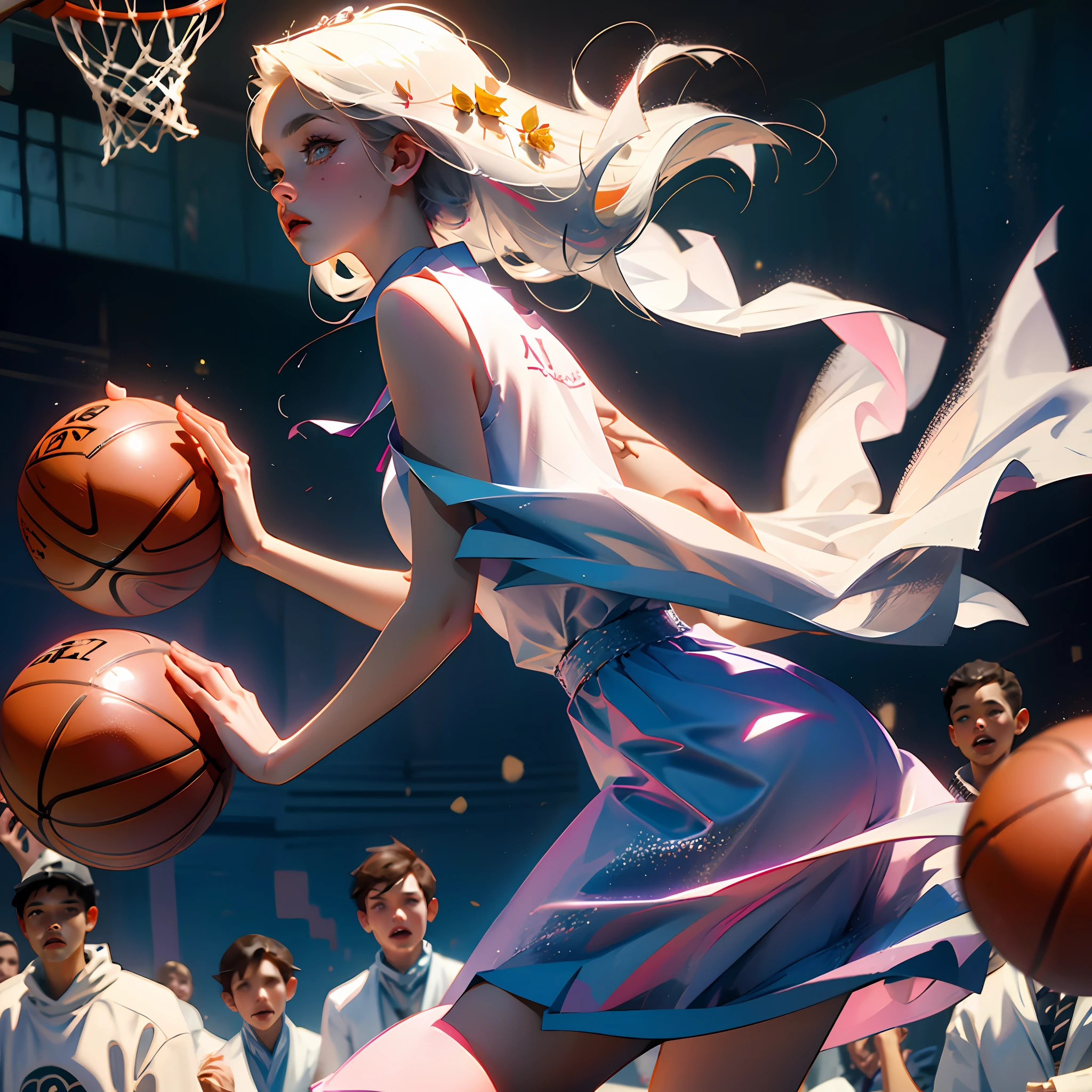 White-haired witch playing basketball --auto