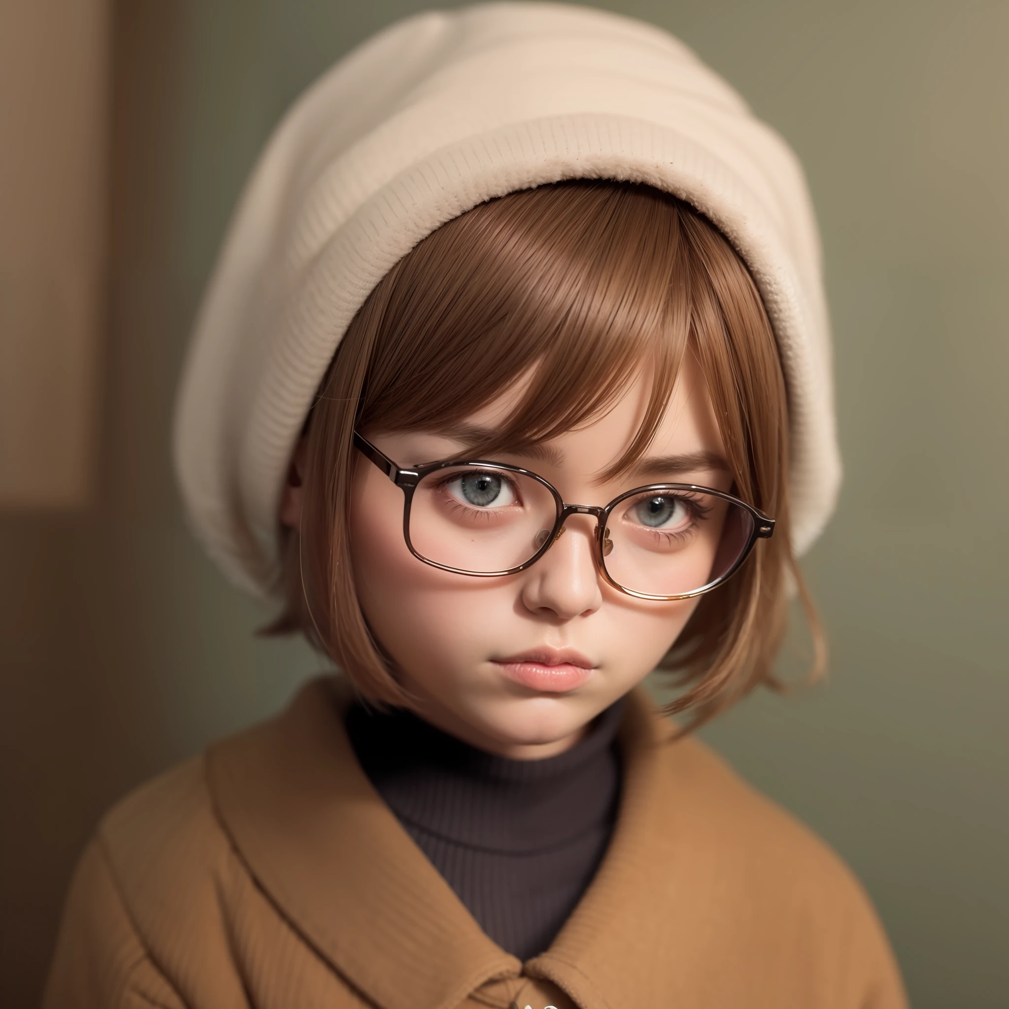 short detailed hair,redheadwear,high and cold,schoolgirls,Square frame glasses,With his head bowed,remains silent,shadowing,teardrop,Tabby cat,high definition 4k,