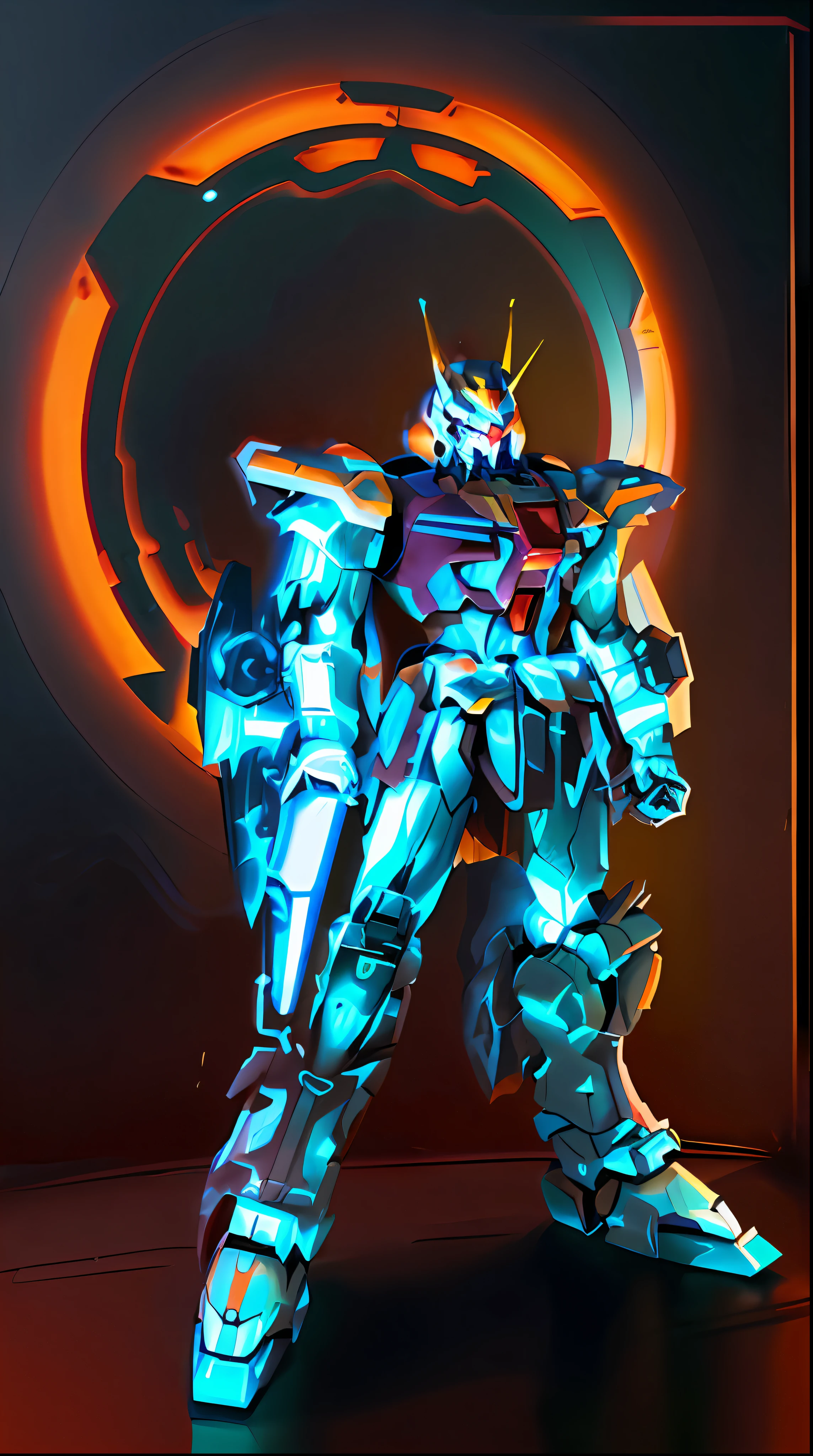 Close-up of robot model with circular frame, action figure mecha, barbatos mobile suit, Barbatos Gundam, anime action figure, GUNPLA, high quality masterpiece painted, white color mecha, tremendous mecha robot, ferra white mecha, cyber japan style armor, cool mecha style, full body mecha suit, Gundam Robot