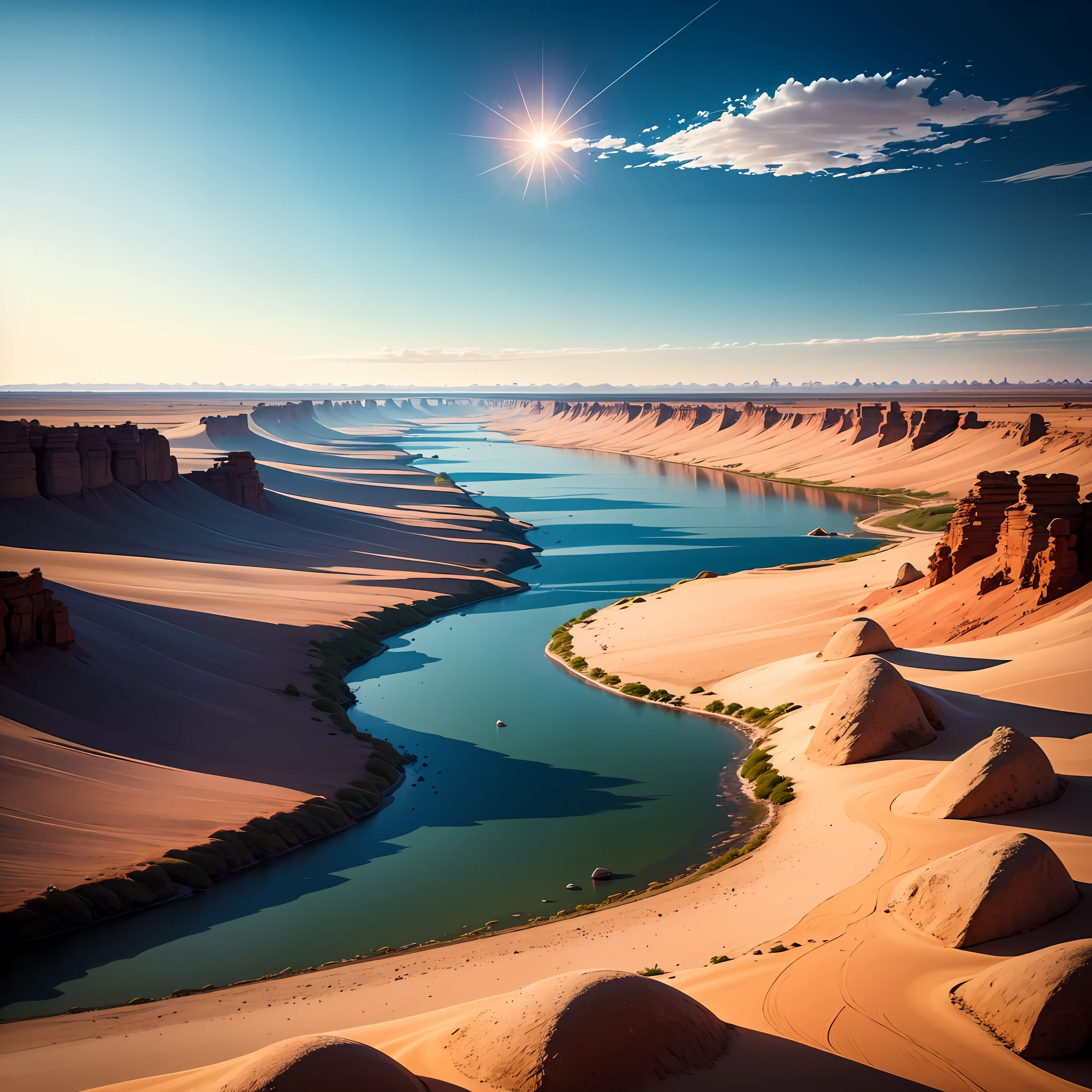The lonely smoke in the desert is straight, and the long river is setting in the sun
