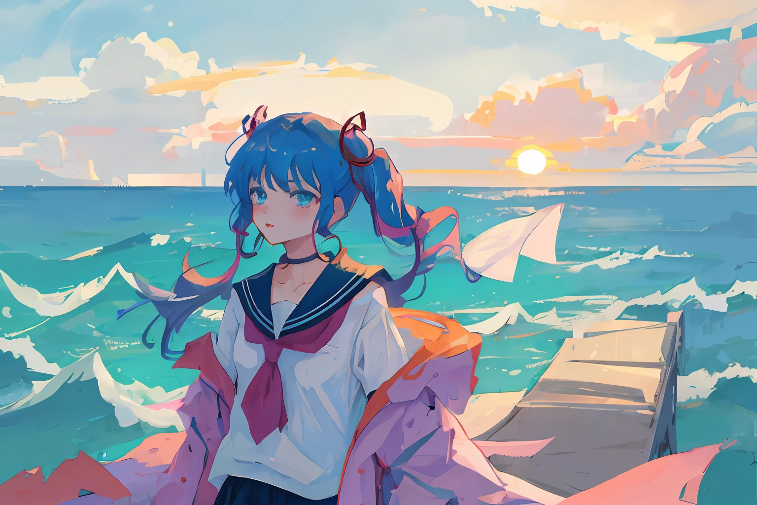 Girl and sea, sexy anime