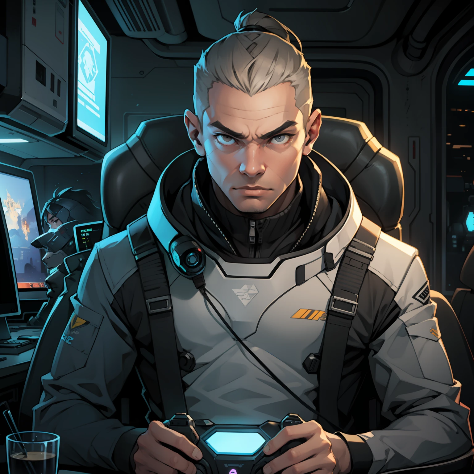sci-fi male gamer, straight face, looking in front, real skin --auto
