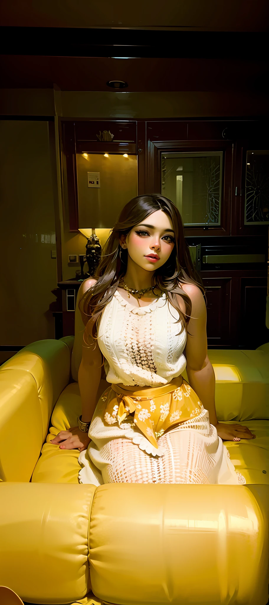Araffe woman sitting on a blue couch in a living room, Mulher mexicana bonita, bela ornella muti jovem, Mulher latina linda sozinha, mulher linda, linda jovem, solo photoshoot, shot with sony alpha 1 camera, Tomado com Sony Alpha 9, Foto de um ensaio promocional, Foto tirada com Nikon D750, Foto tirada com Nikon D 7 5 0, loira, olhar sensual, sexy