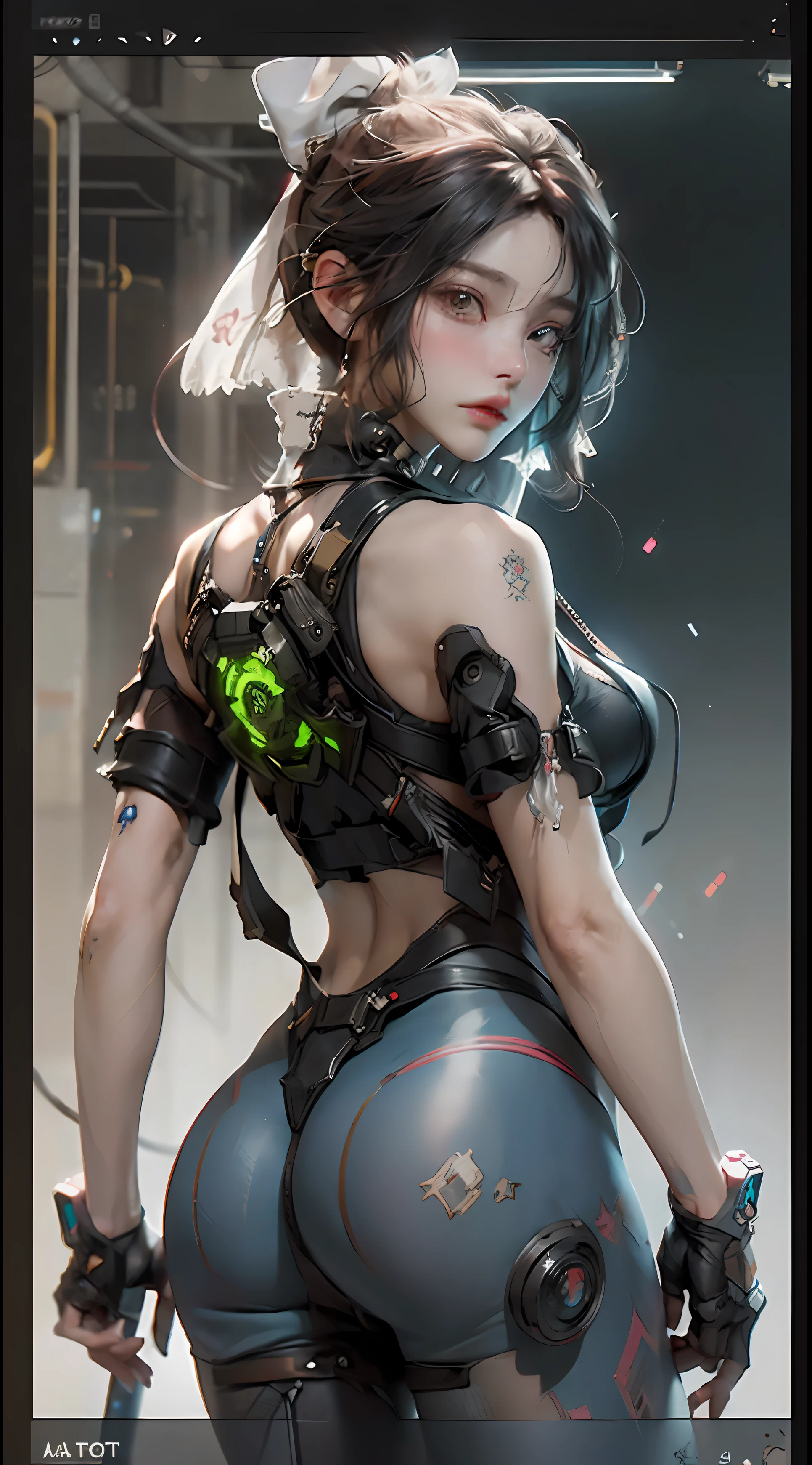 ((best qualtiy)), ((tmasterpiece)), (the detail:1.4), 3D, A beautiful cyberpunk female image,HDR（HighDynamicRange）,Ray traching,NVIDIA RTX,Super-Resolution,Unreal 5,Subsurface scattering、PBR Texture、post-proces、Anisotropy Filtering、depth of fields、maximum definition and sharpness、Many-Layer Textures、Albedo e mapas Speculares、Surface Coloring、Accurate simulation of light-material interactions、perfectly proportions、Octane Render、Two-colored light、largeaperture、Low ISO、White balance、the rule of thirds、8K RAW、Carrying a mechanical sword on his back