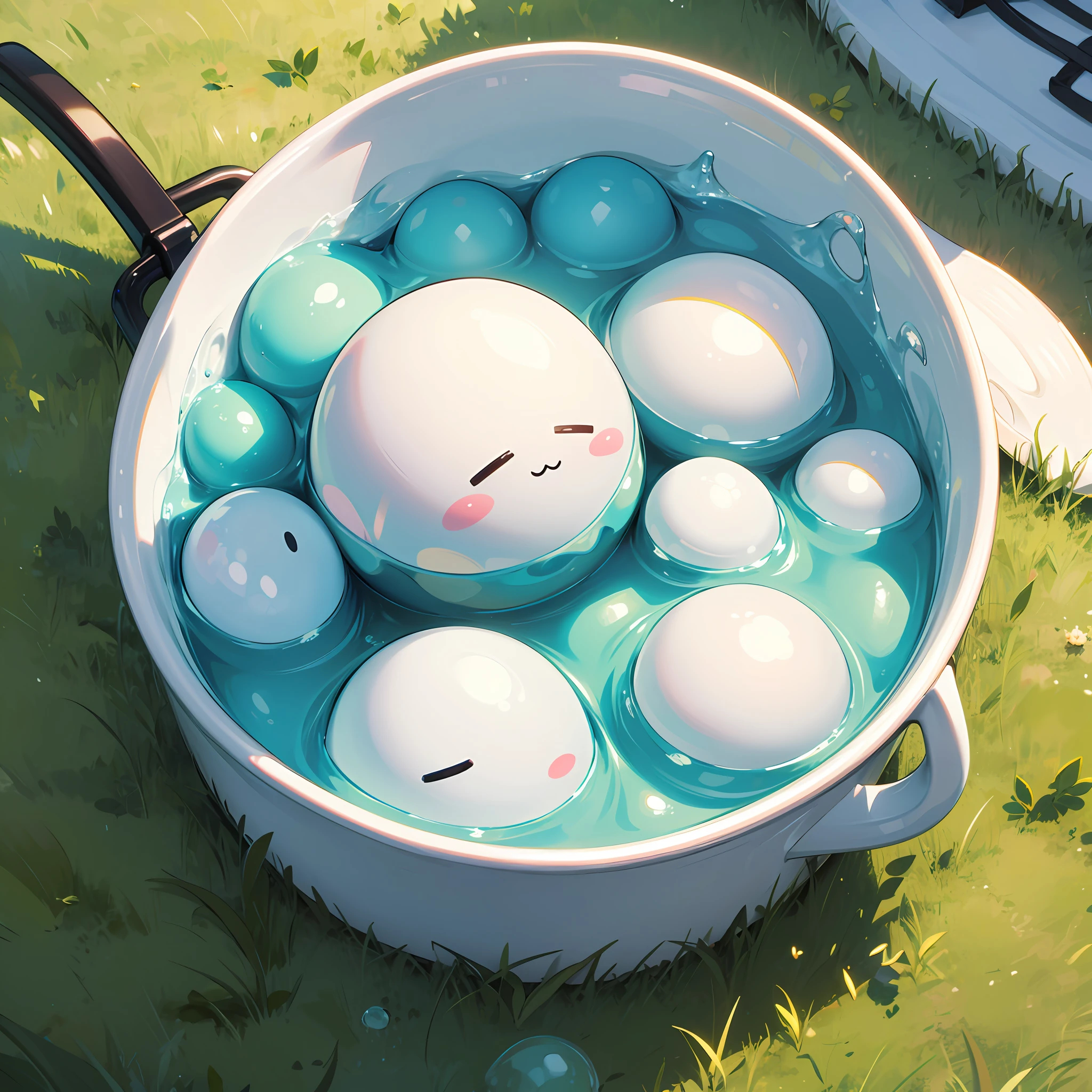 slimes,white slime,(white colors),smoothly,cuty,Located on grass,colloid