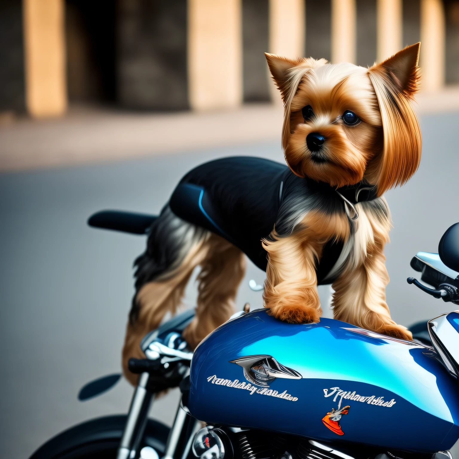 A Yorkshire terrier，On a motorcycle --auto