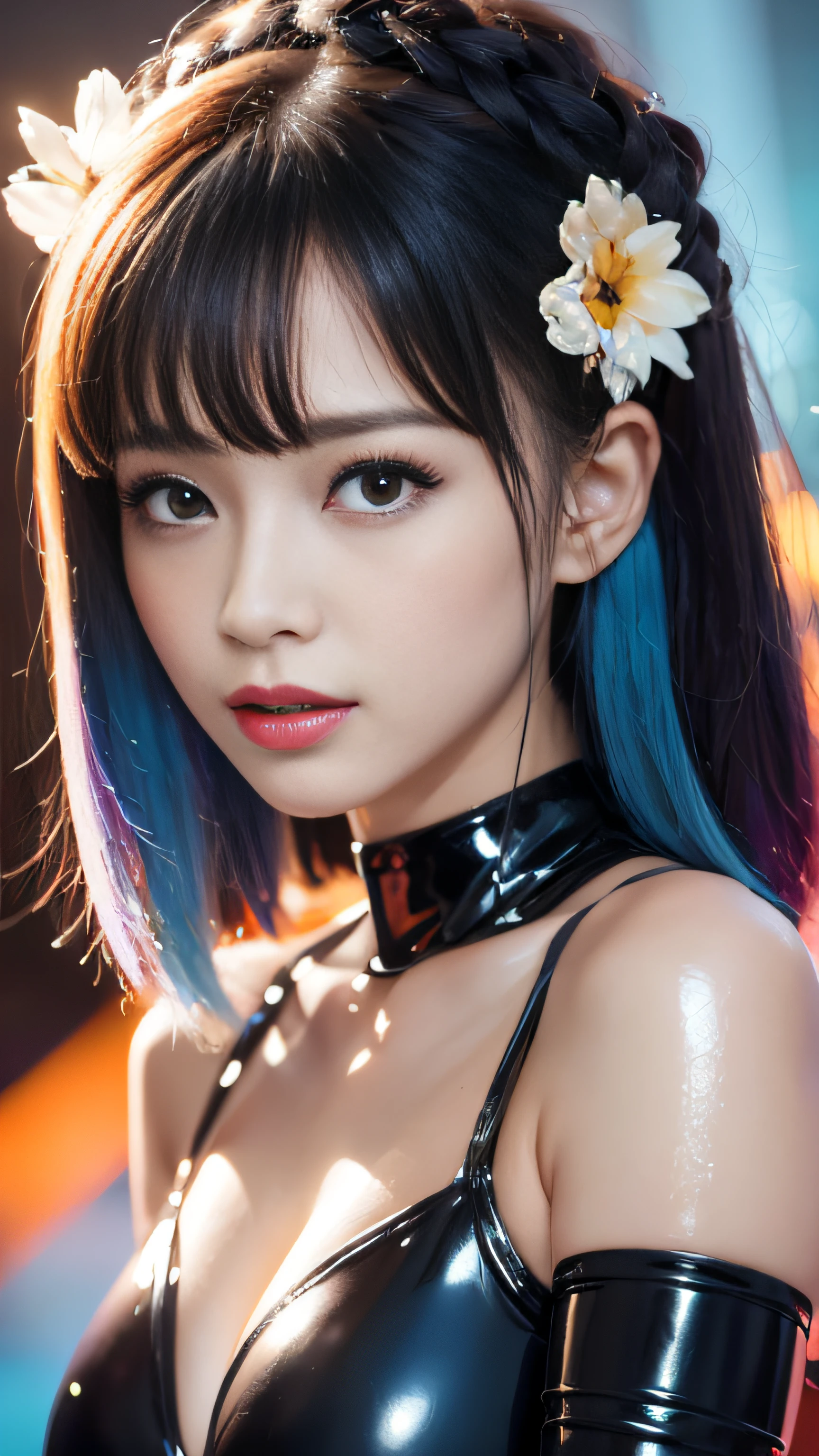 hd wallpaper for mobile phones, in the style of colorful portraiture, whimsical femininity, gongbi, purple and cyan, oil paintings, dark white and light orange, commission for --ar 29:39 --s 400 --style expressive latex latex latex