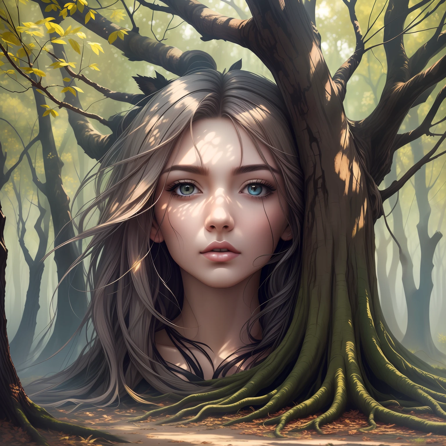 "(((Masterpiece))), Best quality, Ultra detailed, high resolution, a rainbow, female face shape, in a fantastic landscape, highly defined and textured hair, ultra realistic, ultra detailed skin, curvy woman , Chubby, ((Ultra Realistic)), Highly Detailed, Glowing Eyes, Magical Aura, Forest Background, Foggy Environment