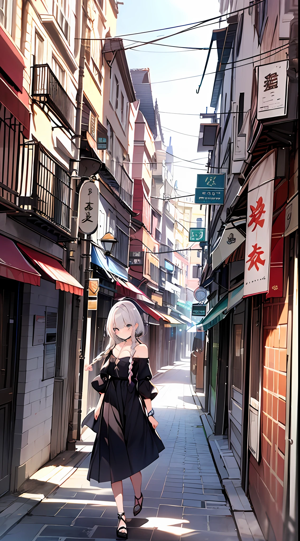 (incredibly absurdres absolutely resolution: 1.5), highest quality, masterpiece, ultra high resolution, 8k, (multiple girls), (gorgeous dresses with many gorgeous and colorful decorations) BREAK shoujo manga style, (), soft line drawing, digital enhancement, shojo manga touch, environmental change scenes, shojo manga core, ( Hair length to the shoulders))), (((short braid))), ancient capital of the West, full body visible angle, entangle, beautiful and aesthetic: 1.5, High quality: 1.3