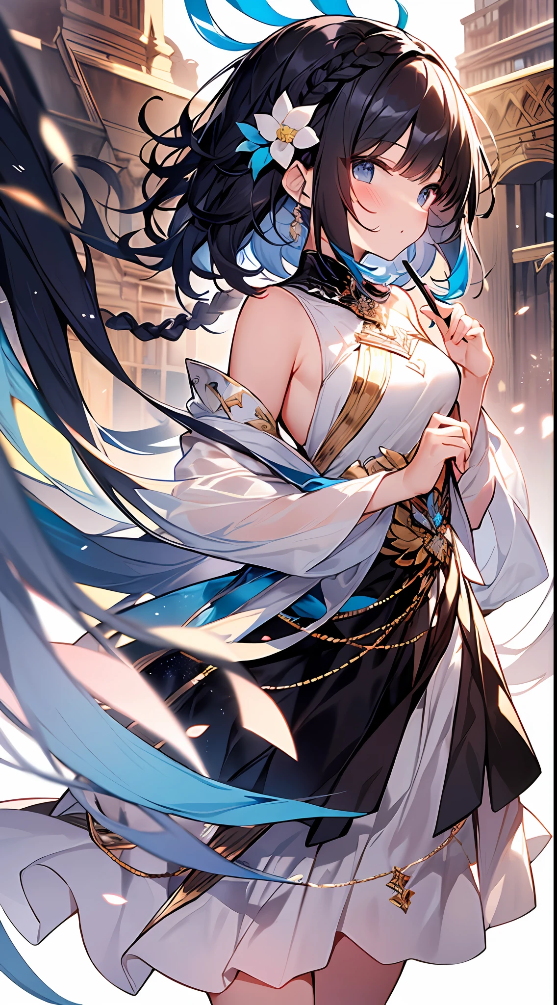 (incredibly absurdres absolutely resolution: 1.5), highest quality, masterpiece, ultra high resolution, 8k, (multiple girls), (gorgeous dresses with many gorgeous and colorful decorations) BREAK shoujo manga style, (loli), soft line drawing, digital enhancement, shojo manga touch, environmental change scenes, shojo manga core, ( Hair length to the shoulders))), (((short braid))), ancient capital of the West, full body visible angle, entangle, beautiful and aesthetic: 1.5, High quality: 1.3