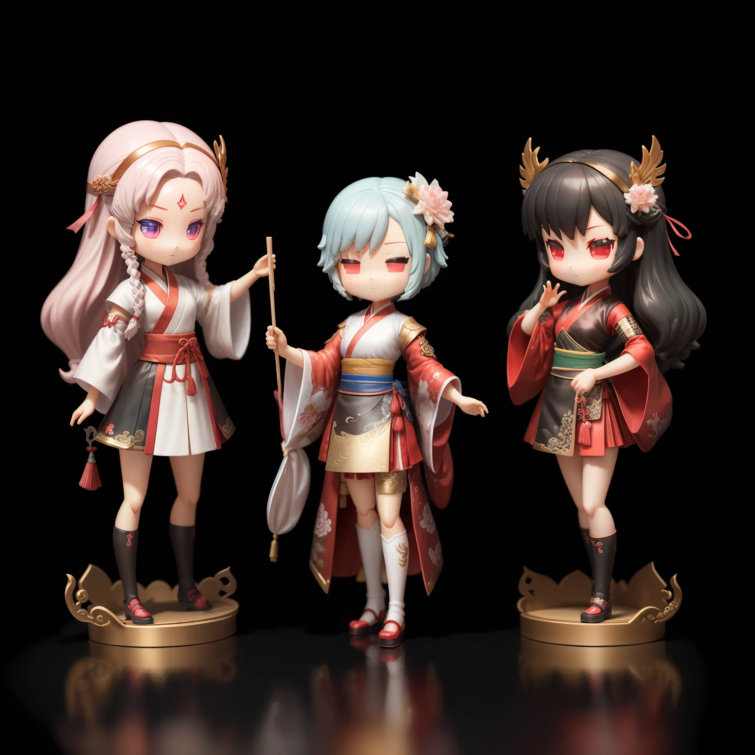 There is a blind box on the stand，Open state，A maiden in a box，wearing a hanfu，She held an open folding fan, 8k，hyper HD，high definition detail，tmasterpiece，（A half body：1.2），3 D painting、OC renderer，3Drenderingof，（（The finest details））, ( highly detailed figure )，（（high qulity））, sliver long hair ,Pop Mart Blind Box，Blind box dolls， high detal, 4k rendering, Anime figur, Wave pose，Girly pose --auto