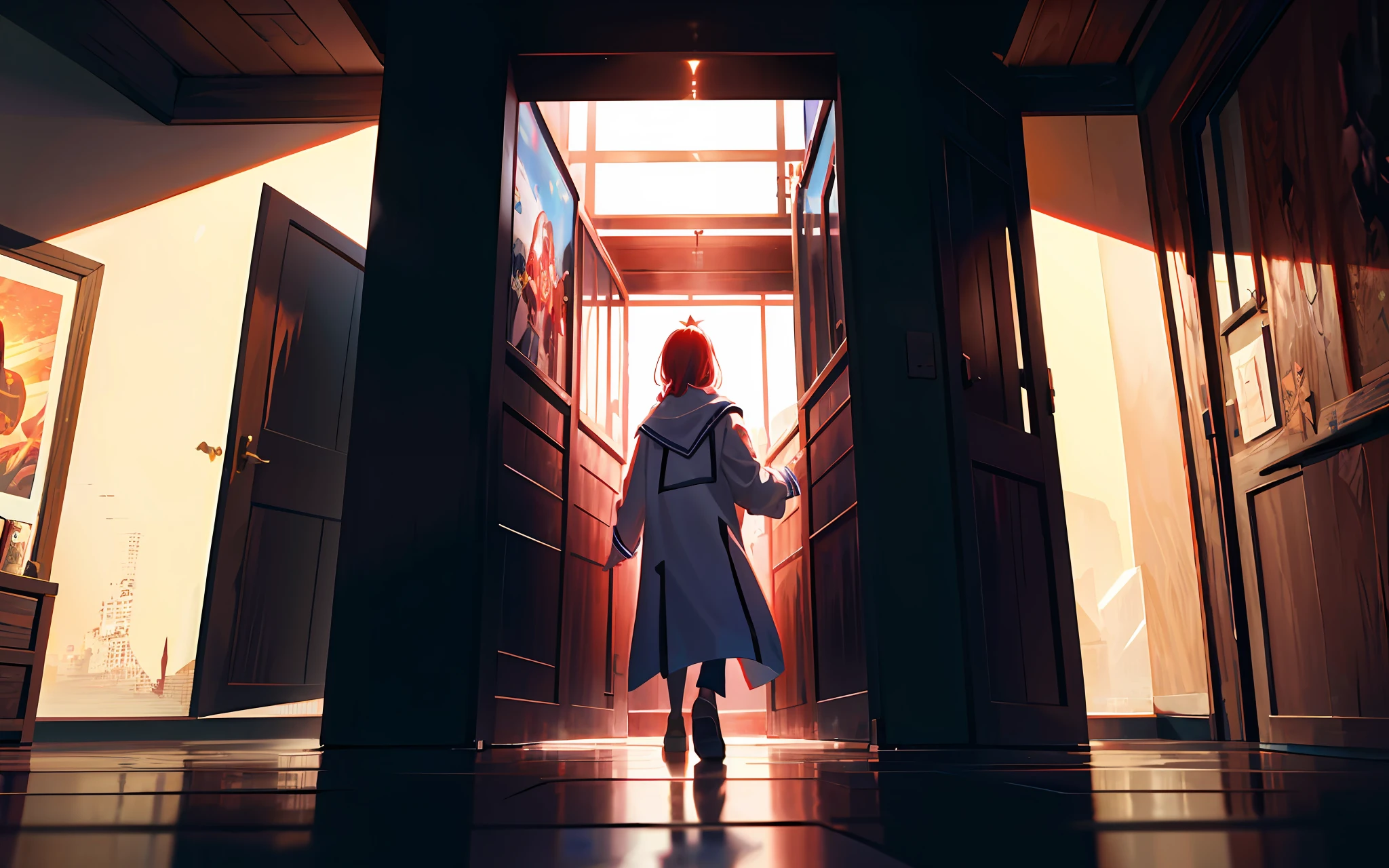 The characters' expressions are rich in detail,The picture is vivid and vivid,The background creates a warm atmosphere,The character occupies screen 1/8,High Picture Quality,high render,in a panoramic view,volumettic light,anime movie poster。