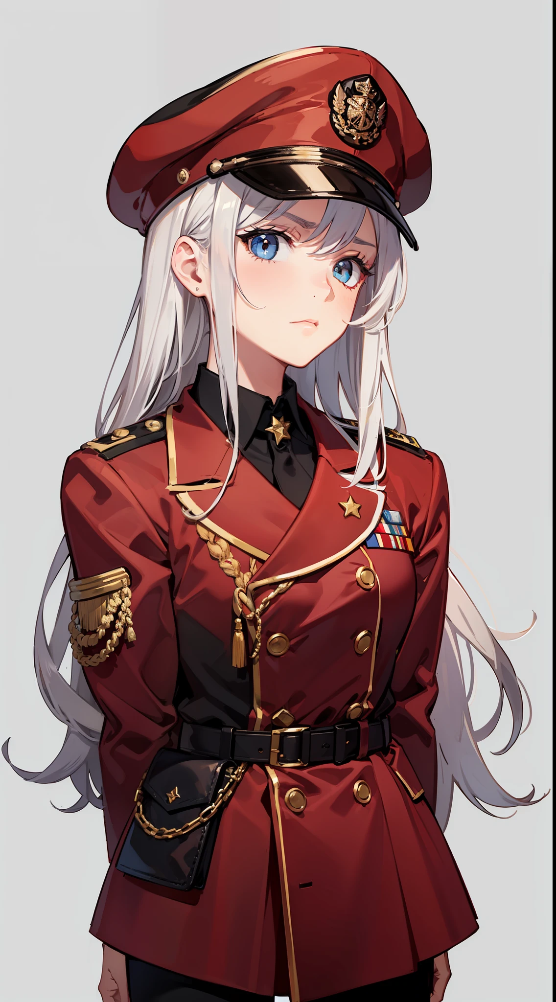 Brown military uniform,Condescending,disdain,long white hair,Red Star hat