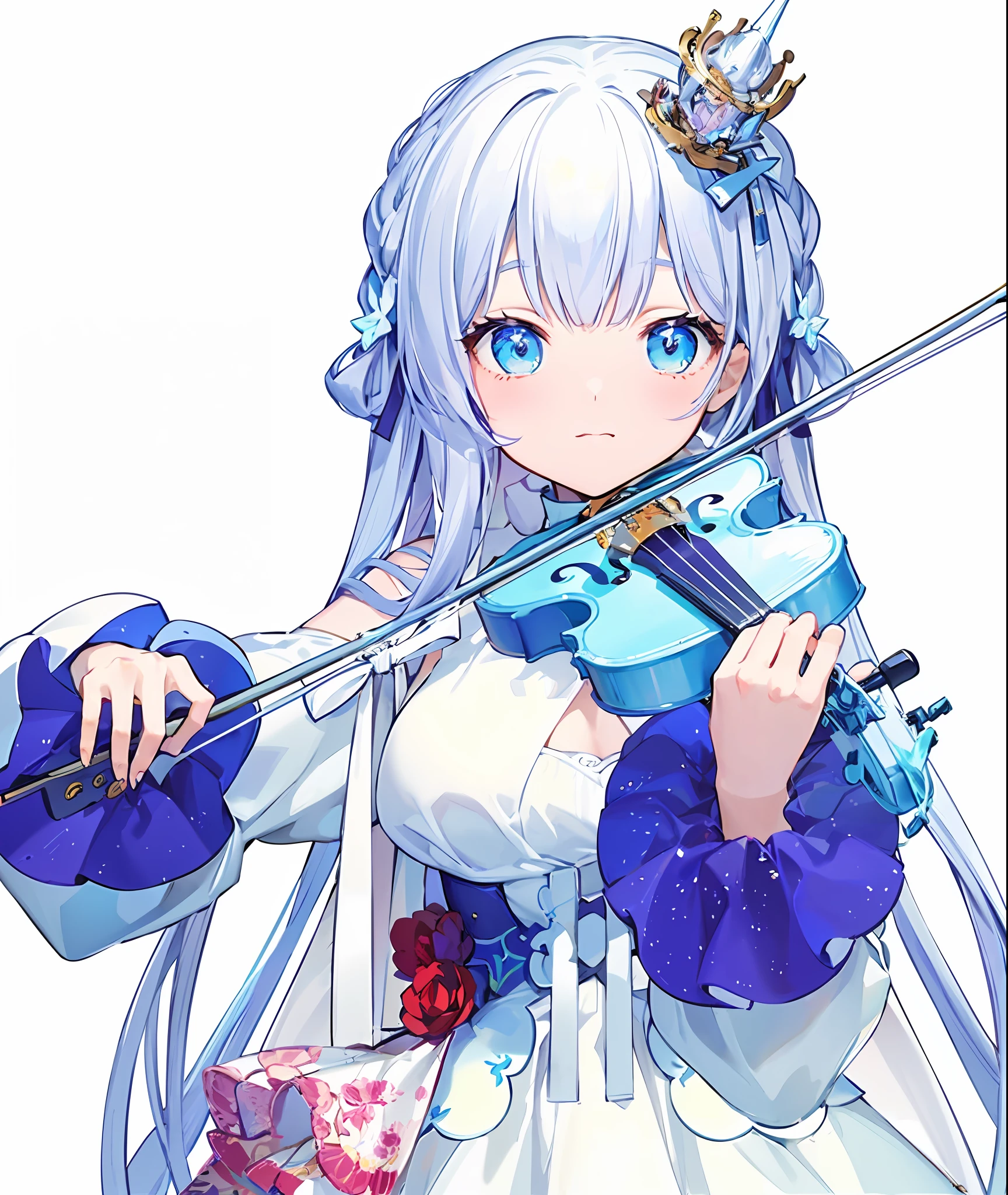 Close-up of a man holding a violin and bow, (fantasy violin), Ayaka Genshin impact, Detailed key anime art, Official artwork, tsuaii, A scene from the《azur lane》videogame, high detailed official artwork, Rem Rezero, fantasy violin, offcial art, nightcore, Splash art anime Loli, white-haired god