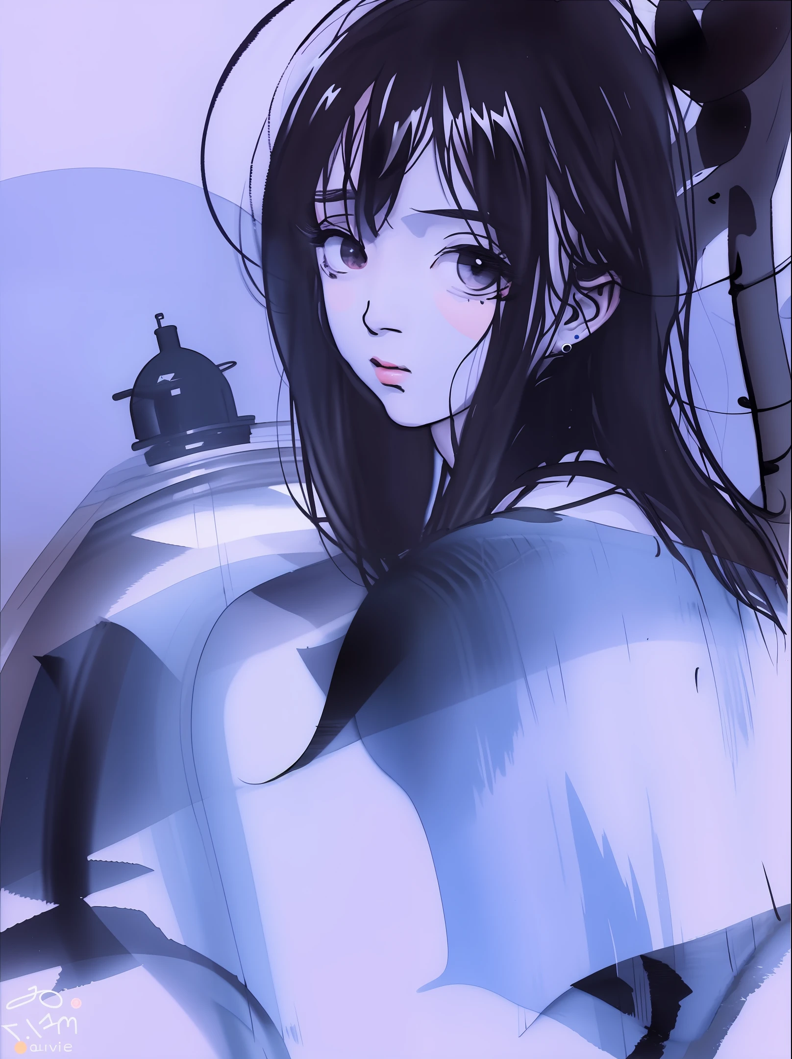 teens girl,water ink,National style,Dorsal face,quadratic element